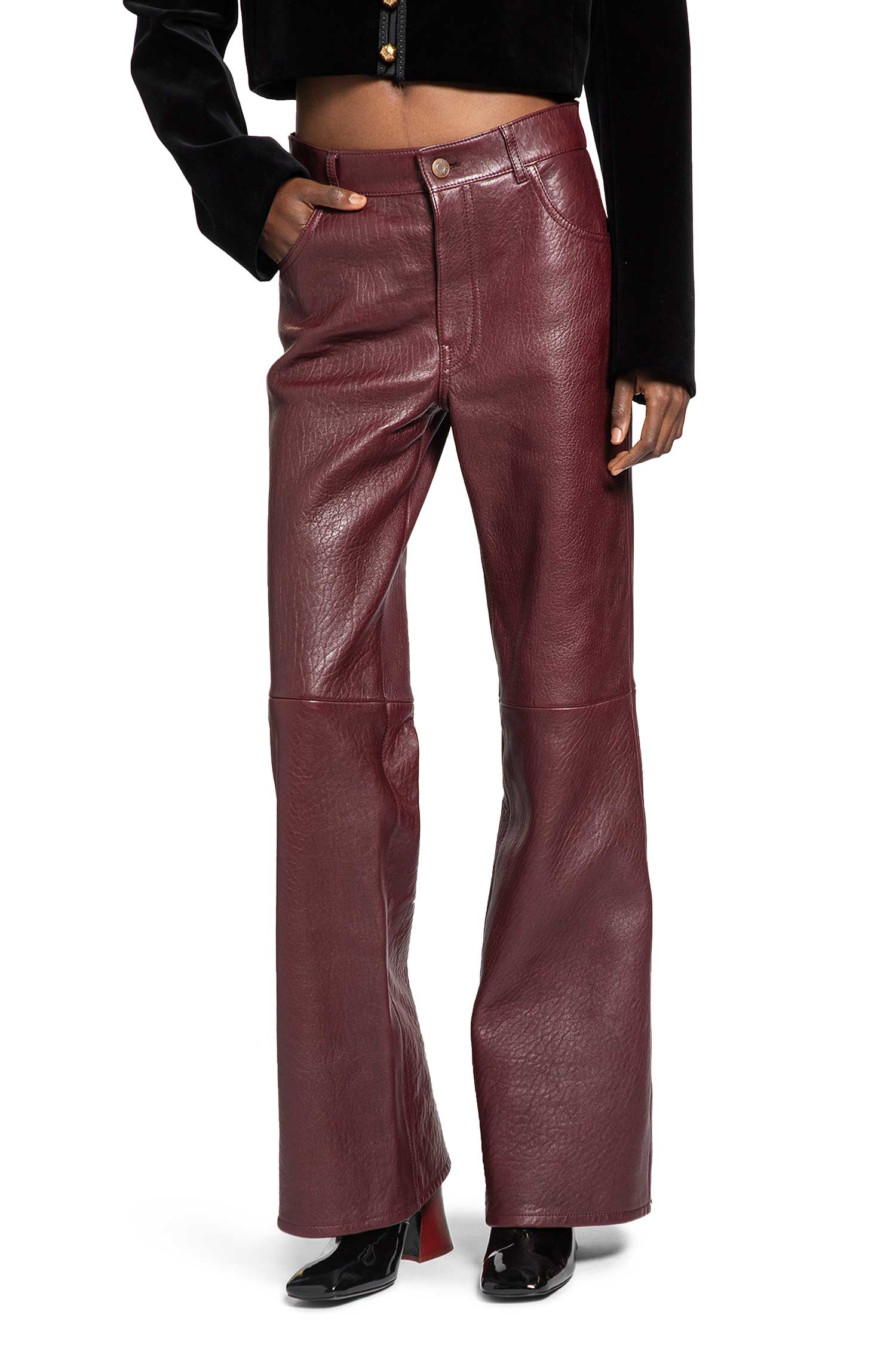 Flared Trousers in Light Bubble Lambskin