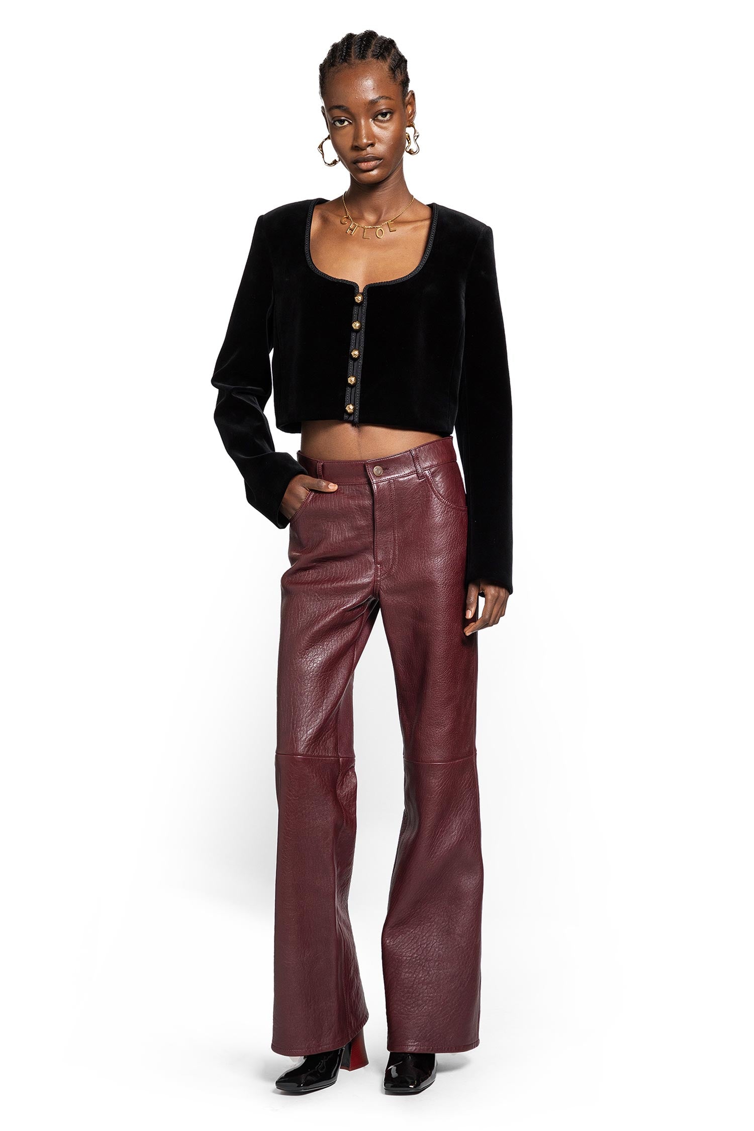 Flared Trousers in Light Bubble Lambskin