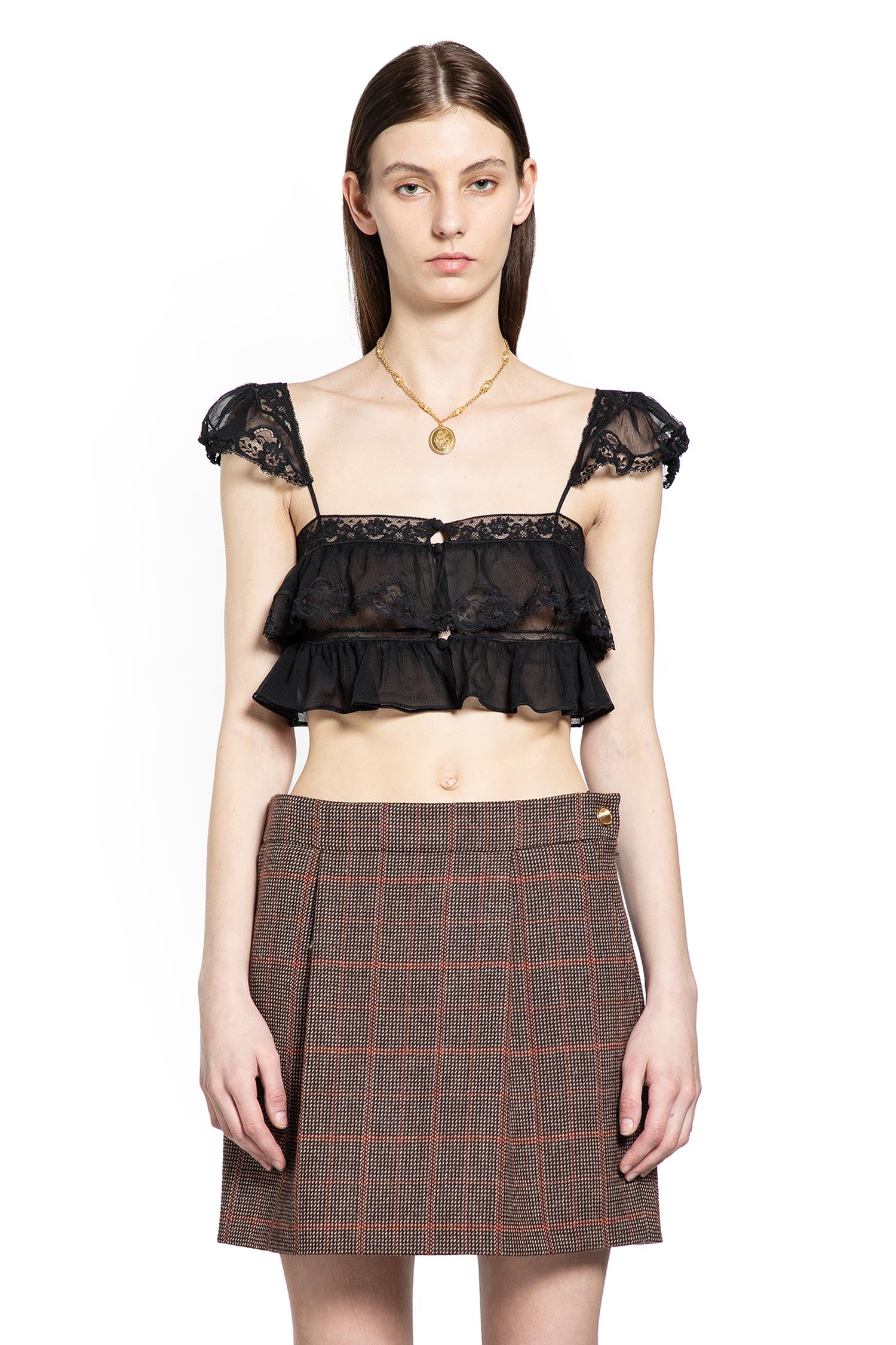 Silk Muslin and Lace Ruffled Crop Top