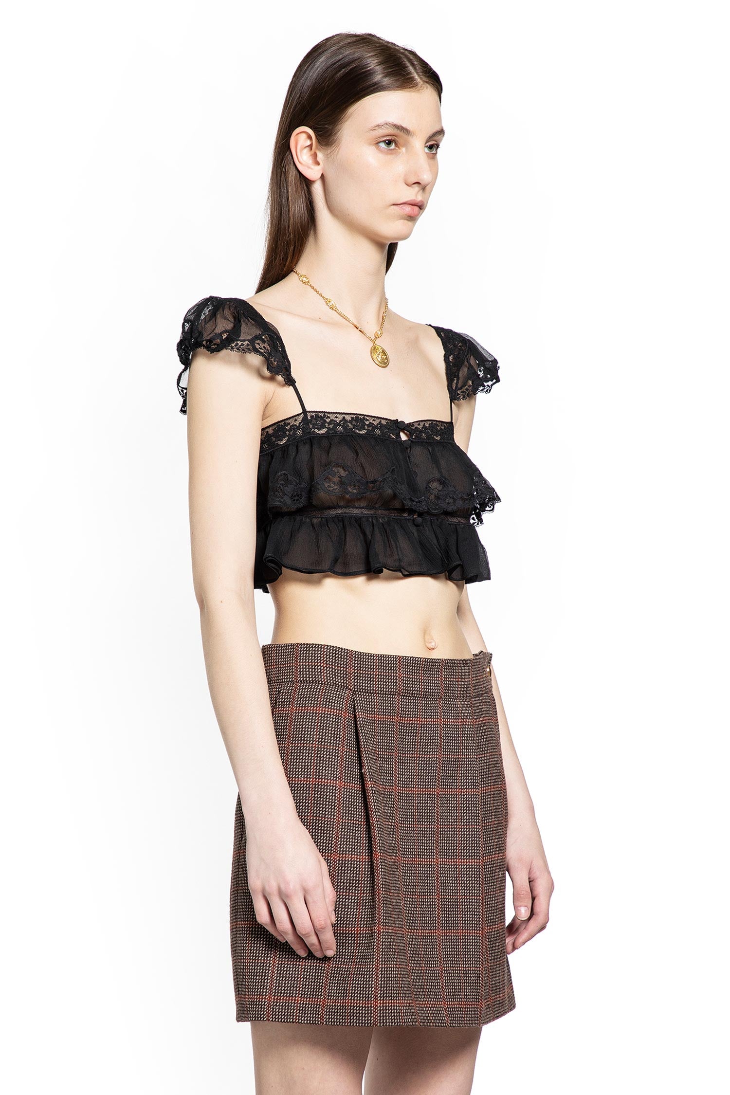 Silk Muslin and Lace Ruffled Crop Top