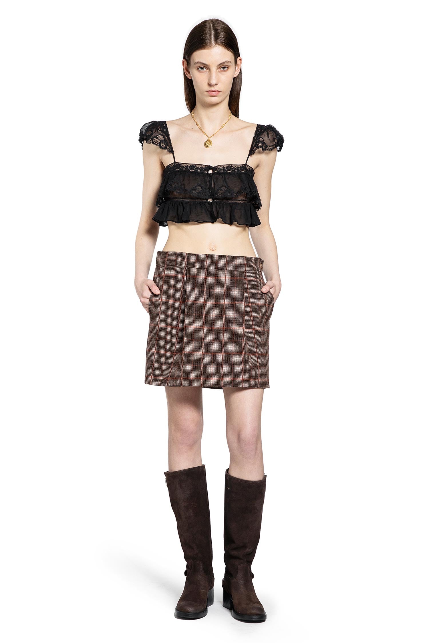 Silk Muslin and Lace Ruffled Crop Top