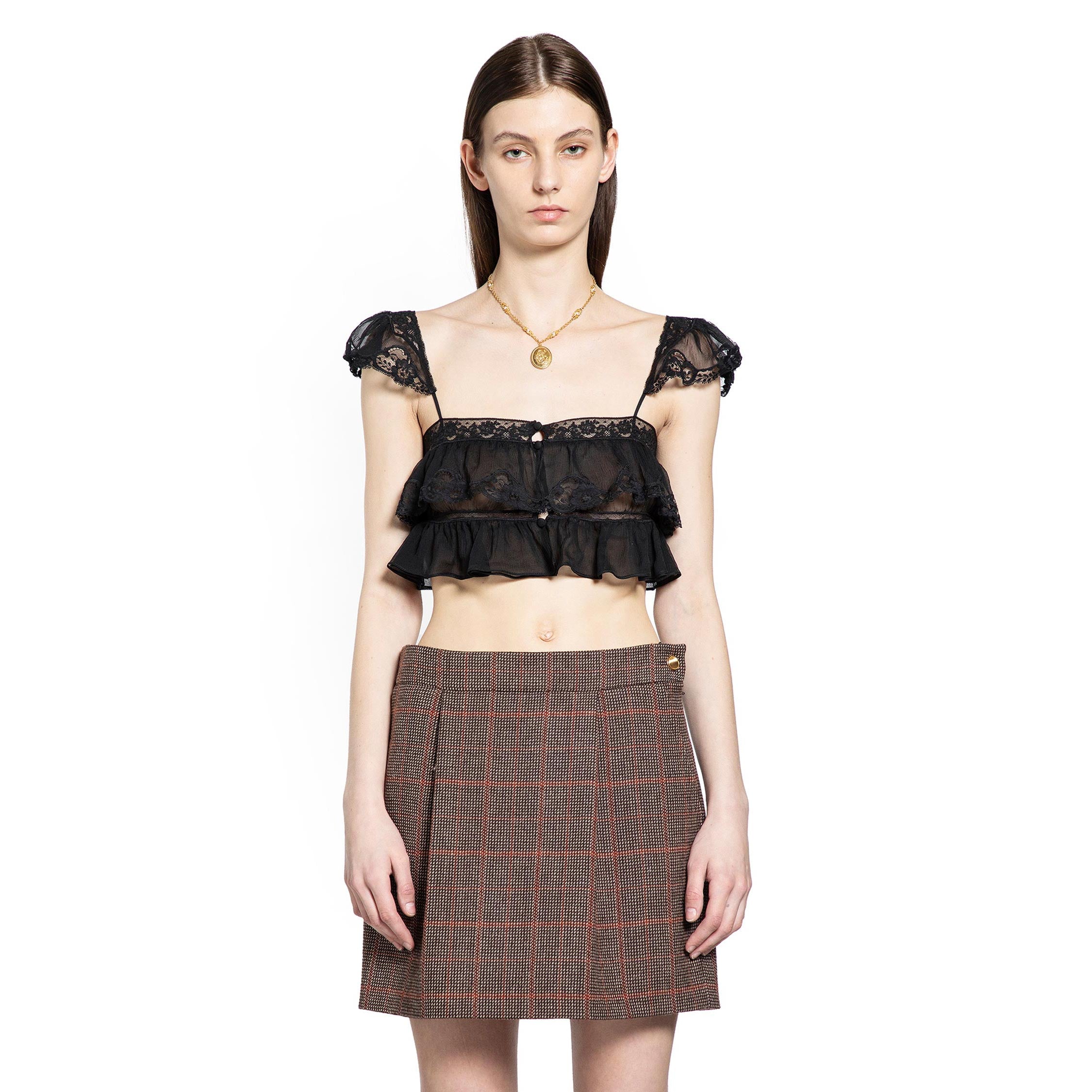 Silk Muslin and Lace Ruffled Crop Top