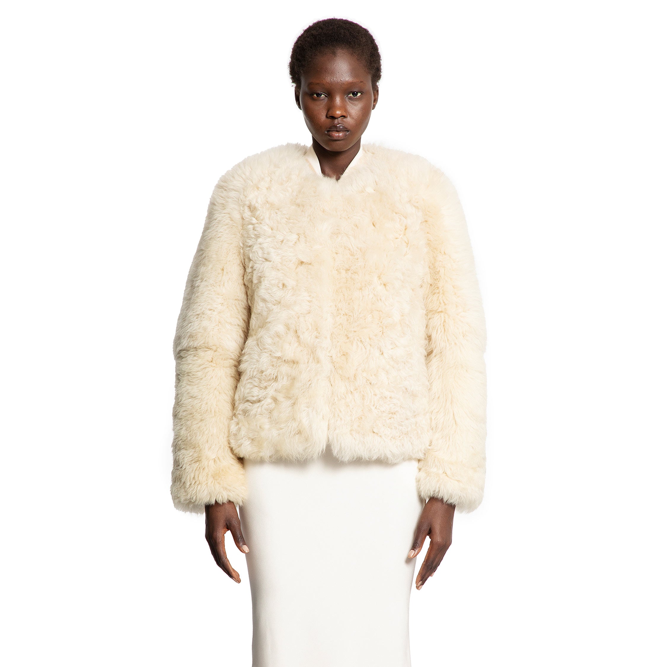 Collarless Shearling Jacket - Antonioli.eu