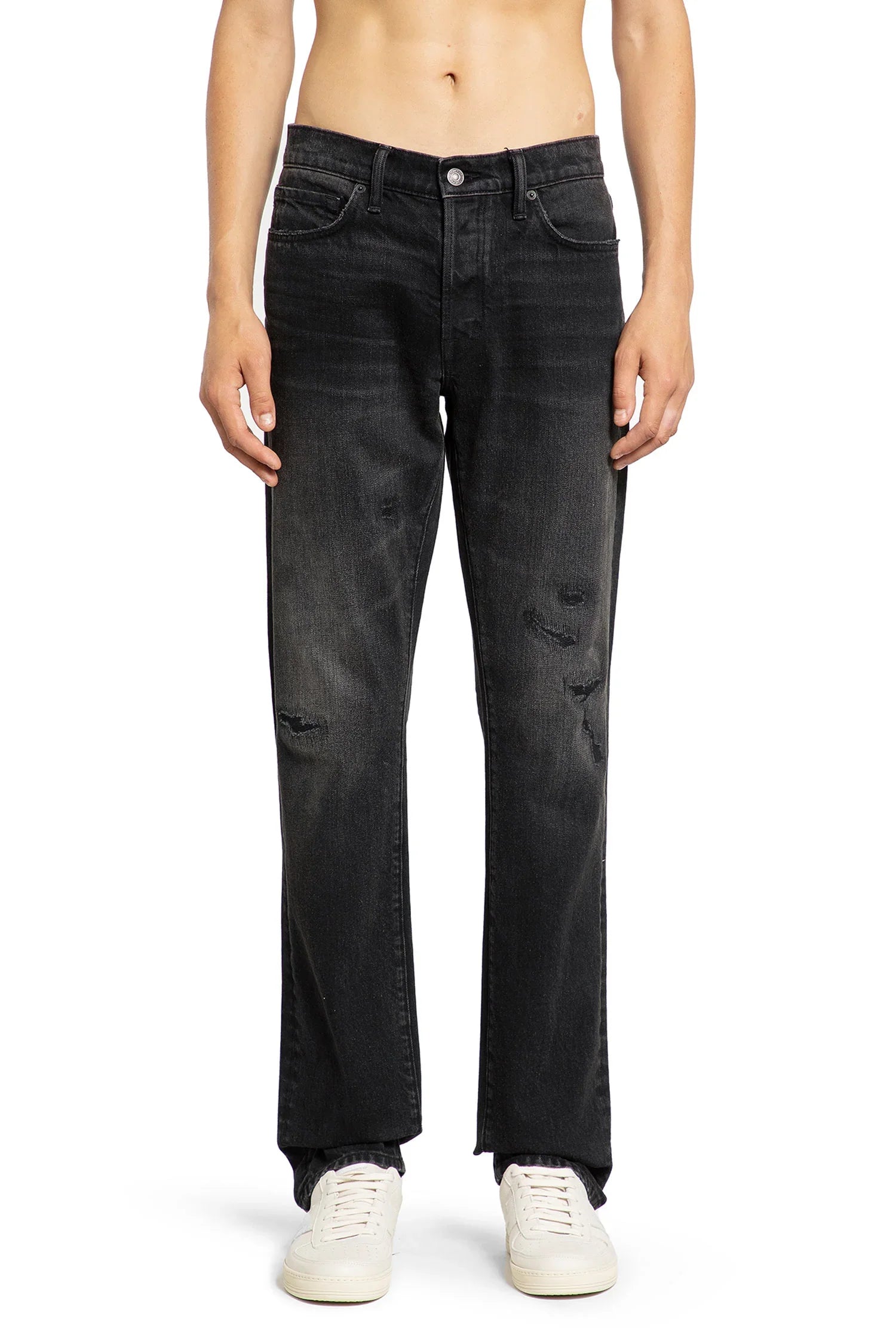 Distressed Straight Leg 5 Pocket Jeans - Antonioli.eu