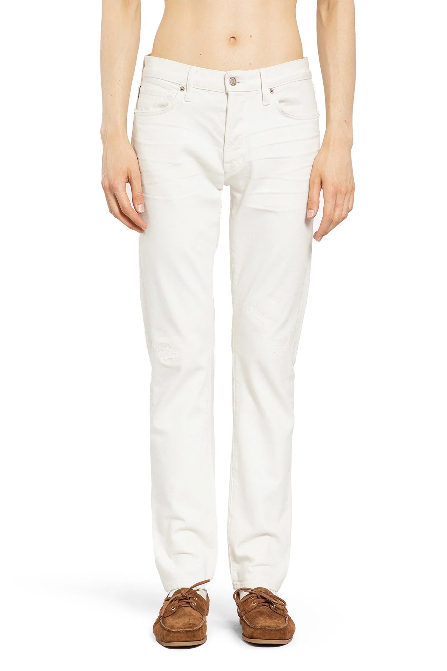 Distressed Straight Leg 5 Pocket Jeans - Antonioli.eu