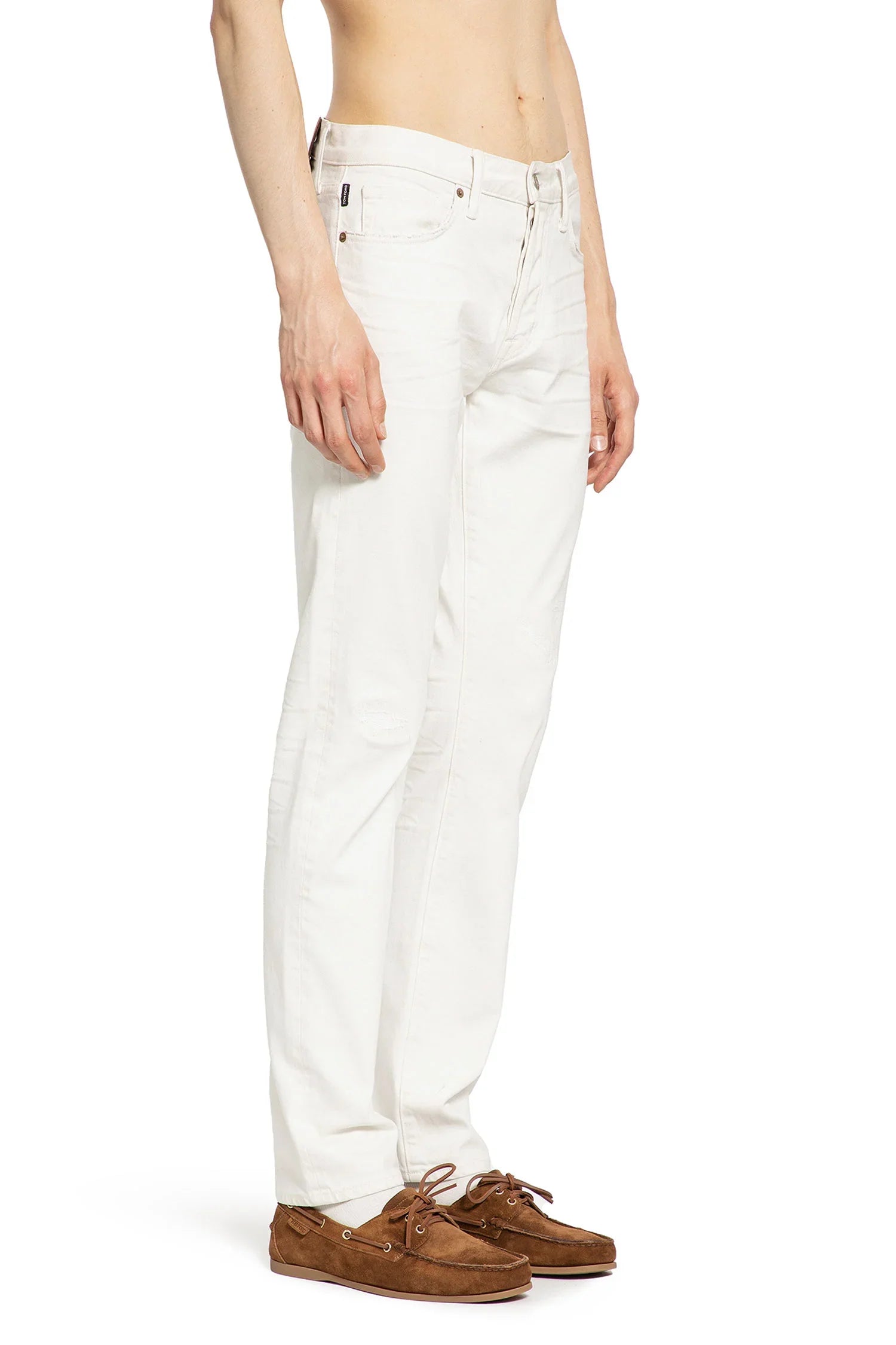 Distressed Straight Leg 5 Pocket Jeans - Antonioli.eu