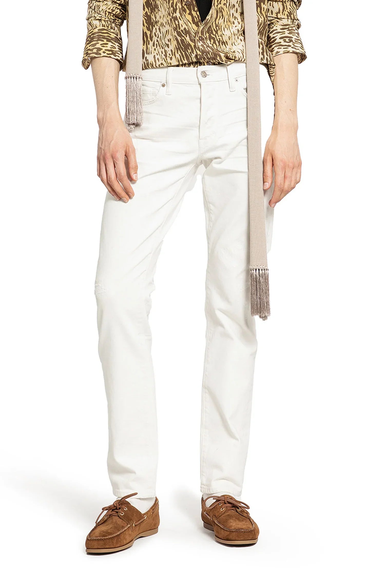Distressed Straight Leg 5 Pocket Jeans - Antonioli.eu