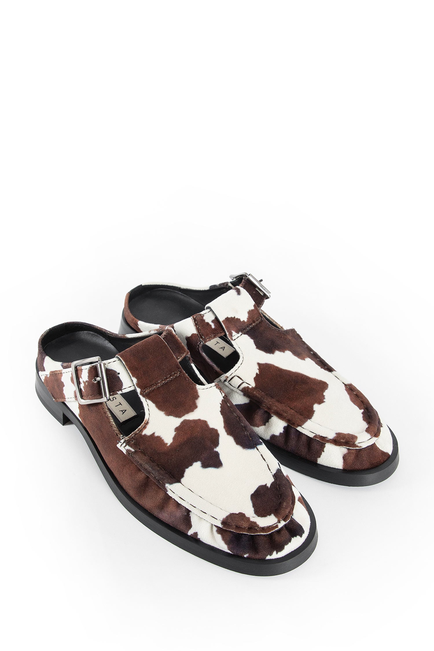 Gianna Cow Buckled Mules - Antonioli.eu