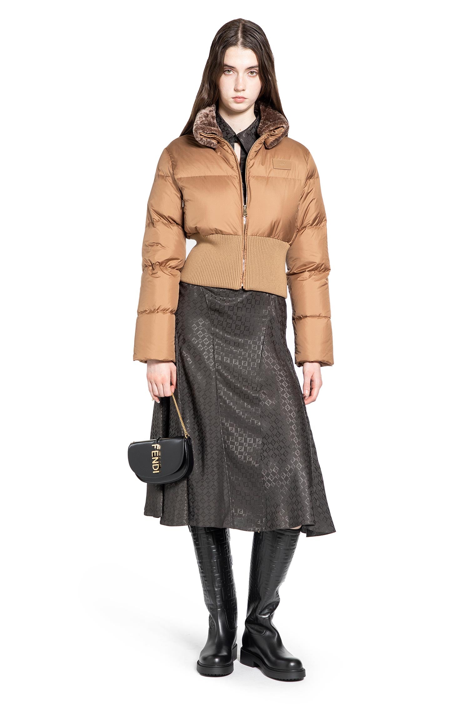 Nylon and Shearling Down Jacket