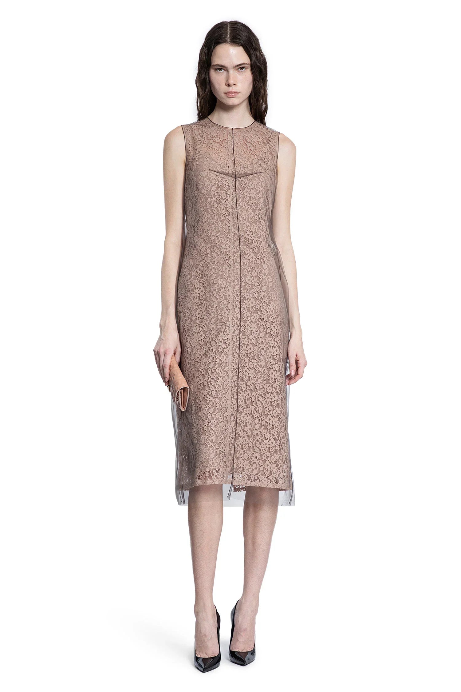 Floral Lace and Tulle Midi Dress - Antonioli.eu