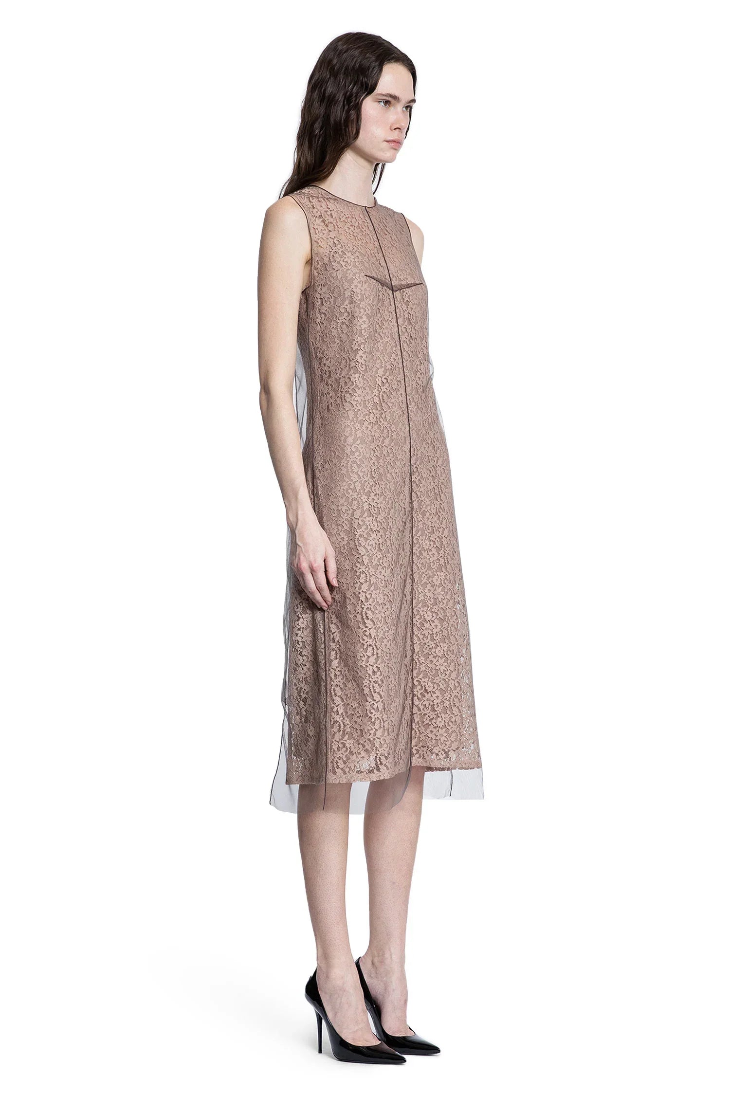 Floral Lace and Tulle Midi Dress - Antonioli.eu