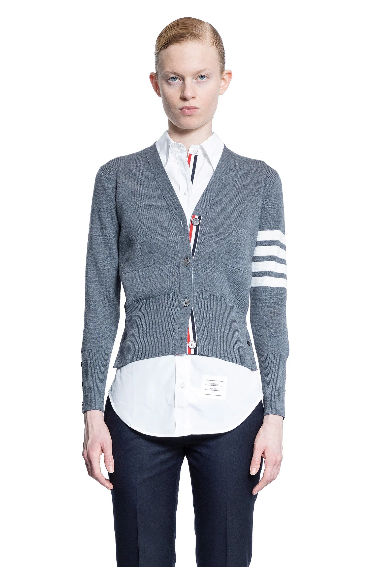 Wool 4-Bar V-Neck Cardigan - Antonioli.eu
