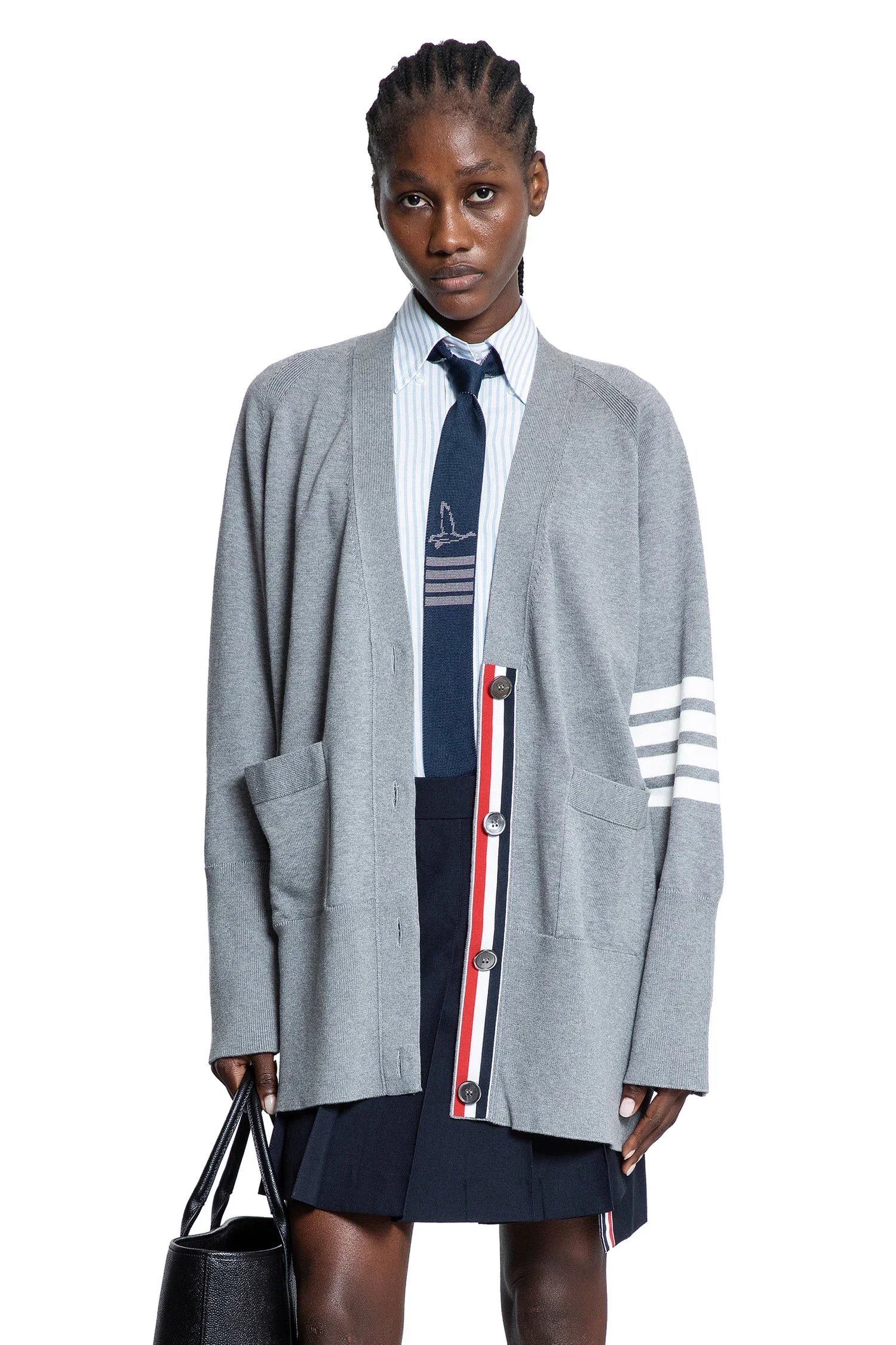 Cotton 4-Bar V-Neck Cardigan - Antonioli.eu