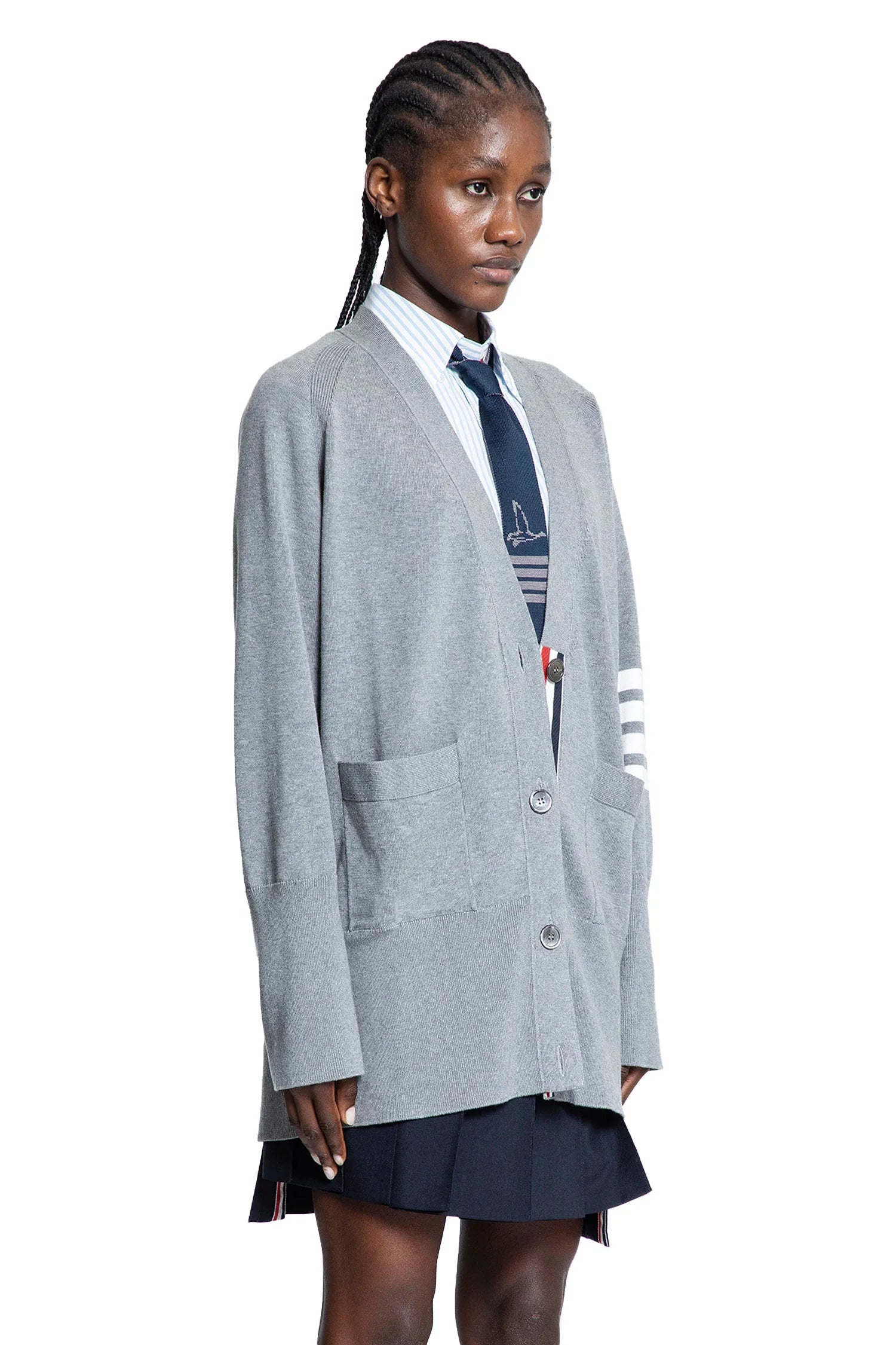 Cotton 4-Bar V-Neck Cardigan - Antonioli.eu