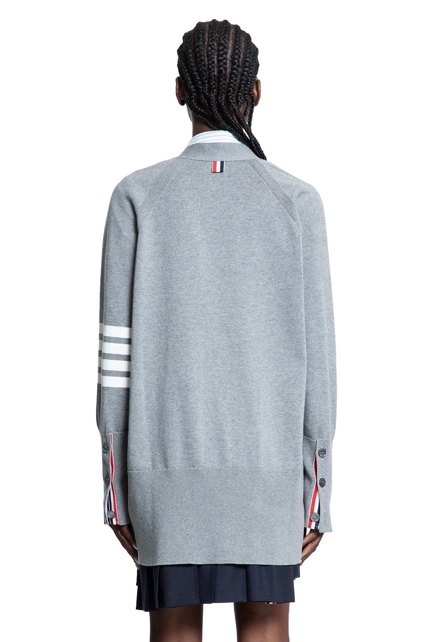 Cotton 4-Bar V-Neck Cardigan - Antonioli.eu