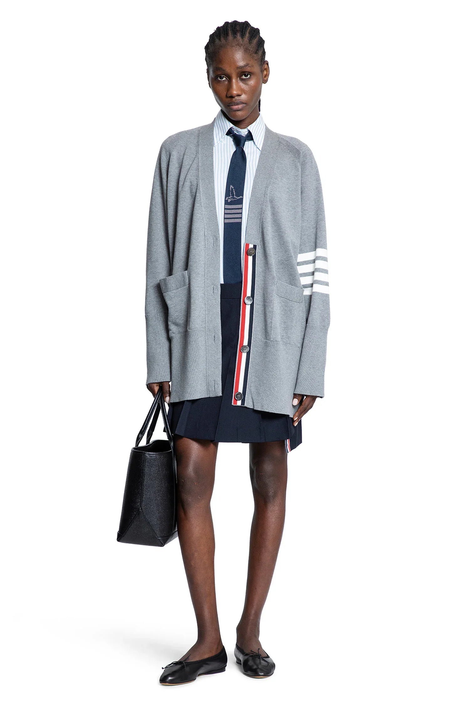 Cotton 4-Bar V-Neck Cardigan - Antonioli.eu