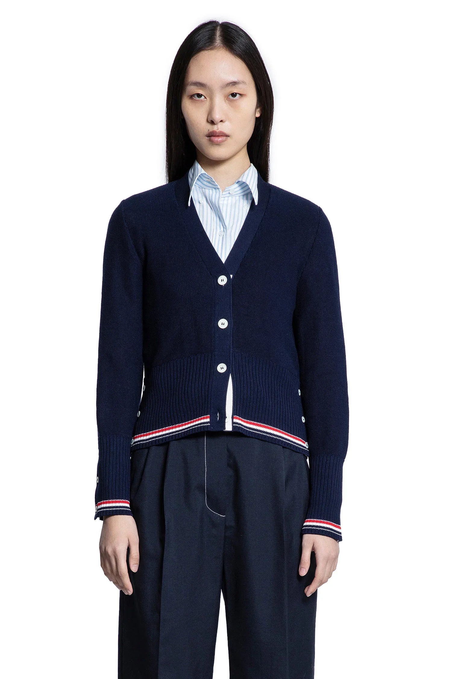 Textured stitch v-neck cardigan - Antonioli.eu
