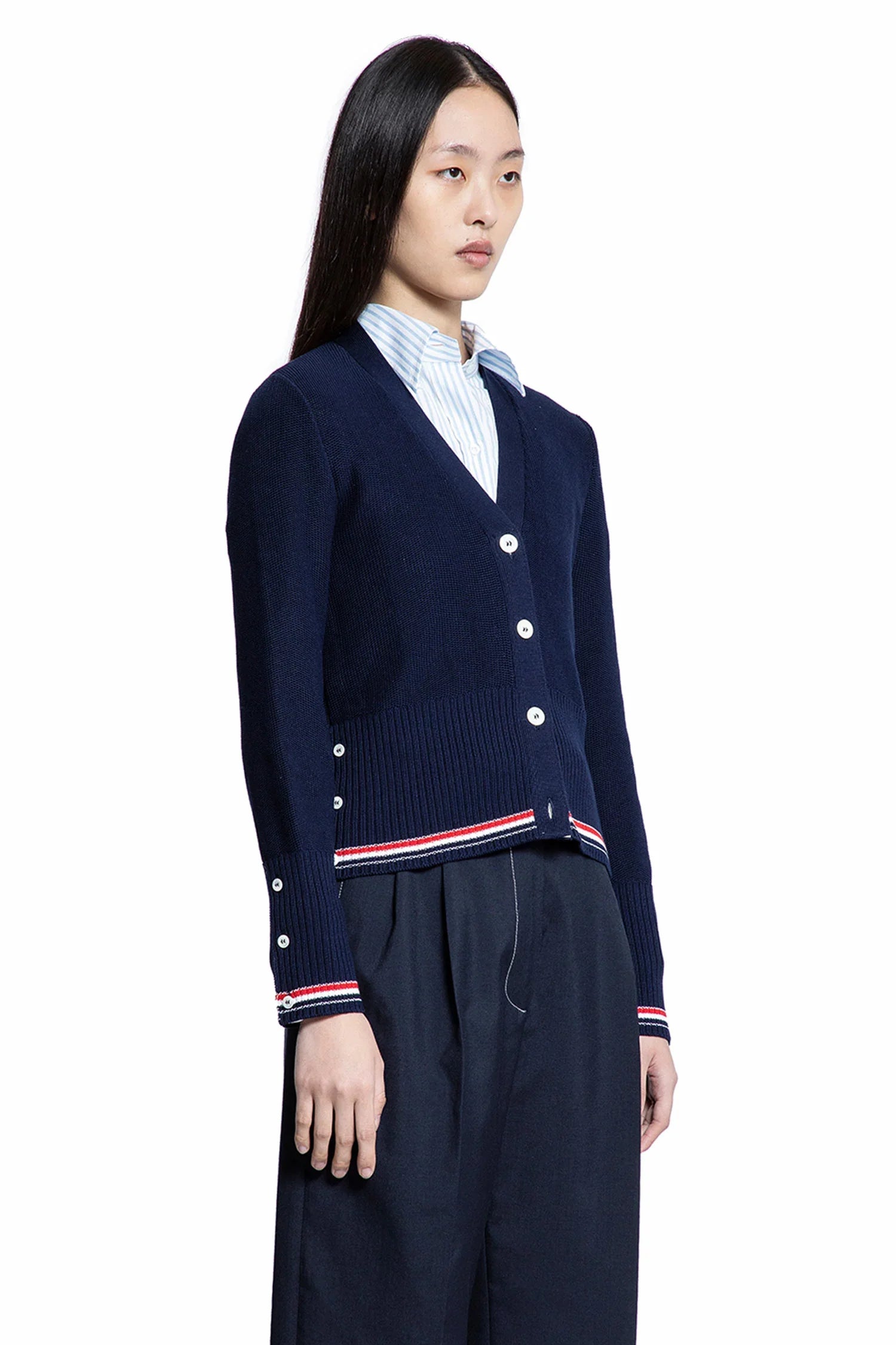 Textured stitch v-neck cardigan - Antonioli.eu