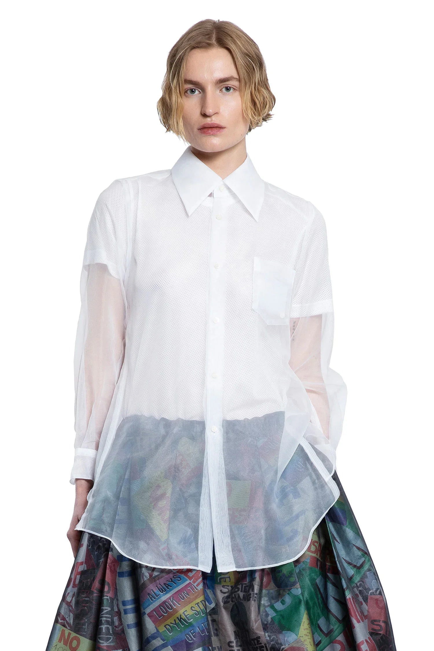 Layered Wool Mesh and Tulle Shirt - Antonioli.eu