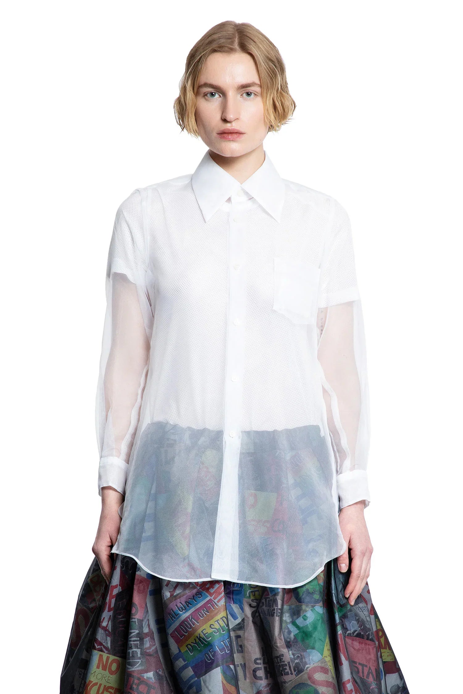 Layered Wool Mesh and Tulle Shirt - Antonioli.eu