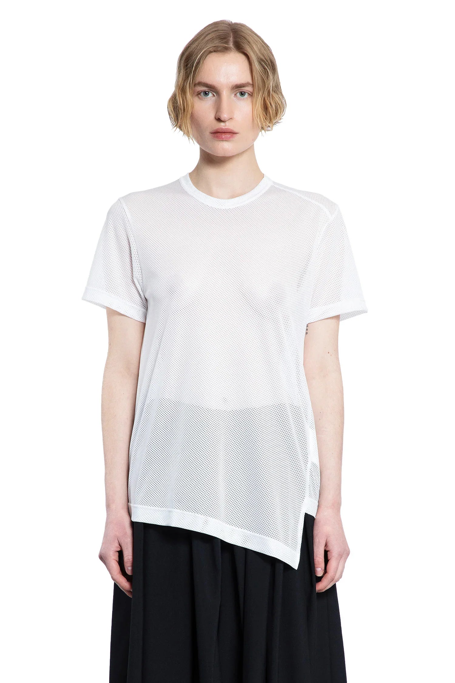 Asymmetric nylon mesh t-shirt - Antonioli.eu