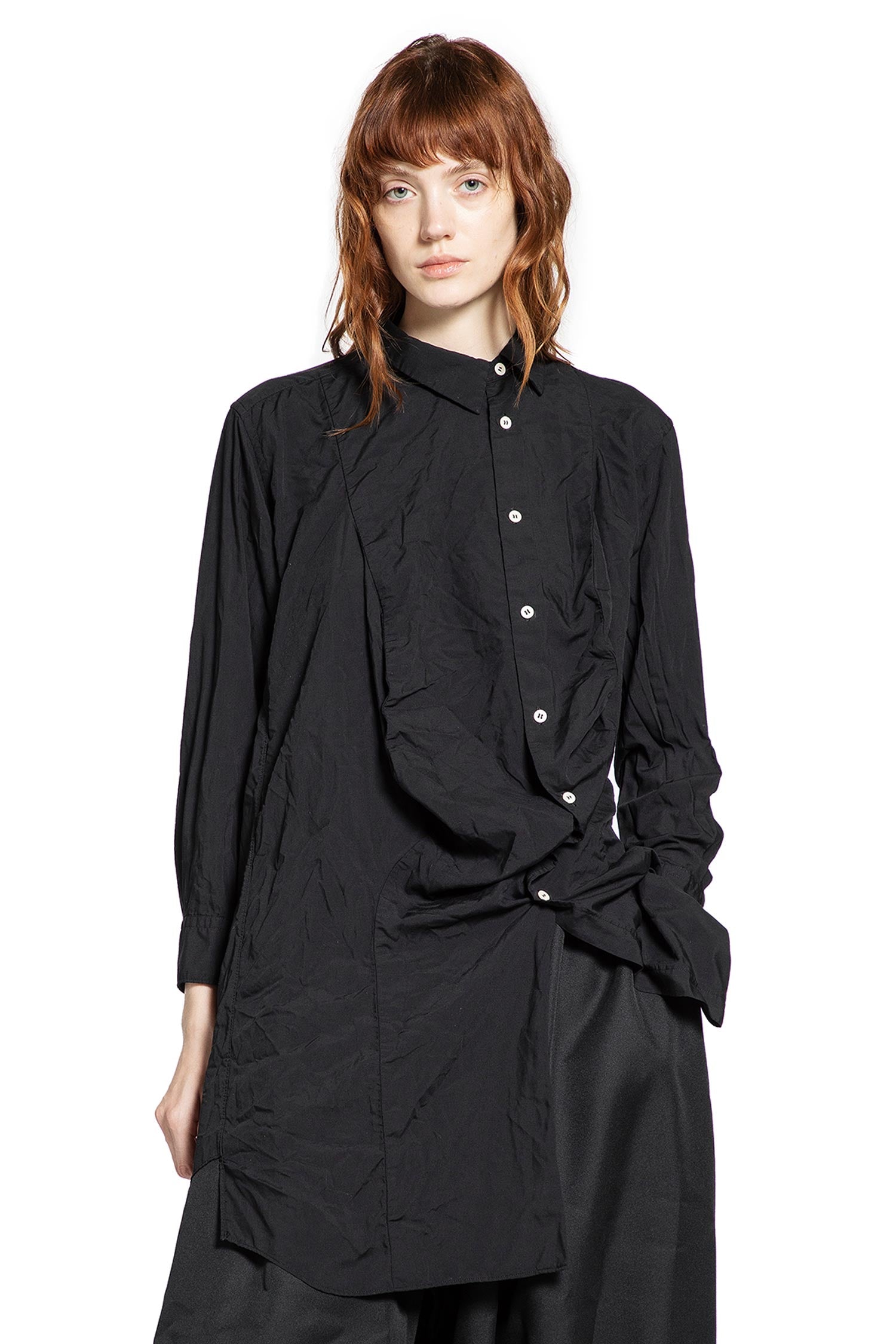 Long Asymmetric Crinkled Nylon Shirt - Antonioli.eu