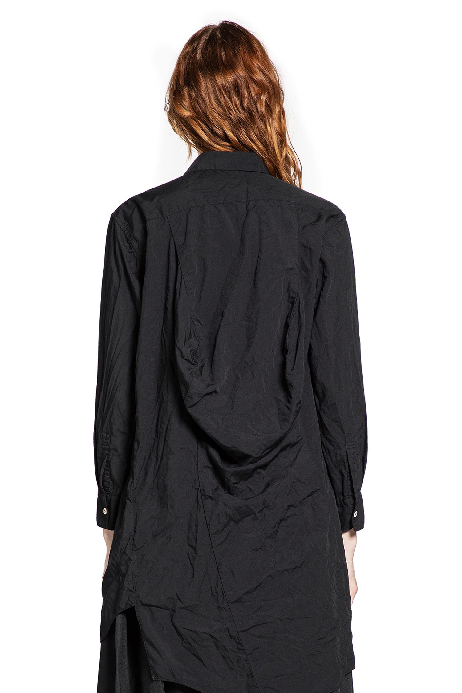 Long Asymmetric Crinkled Nylon Shirt