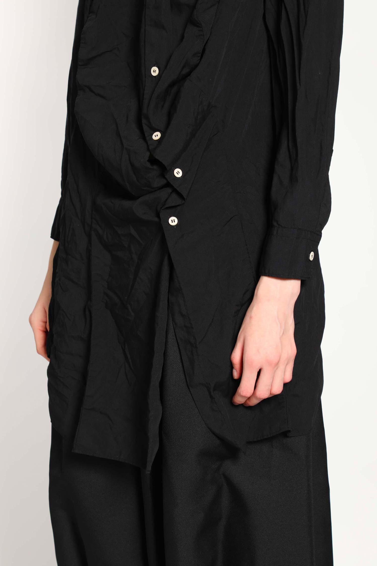 Long Asymmetric Crinkled Nylon Shirt
