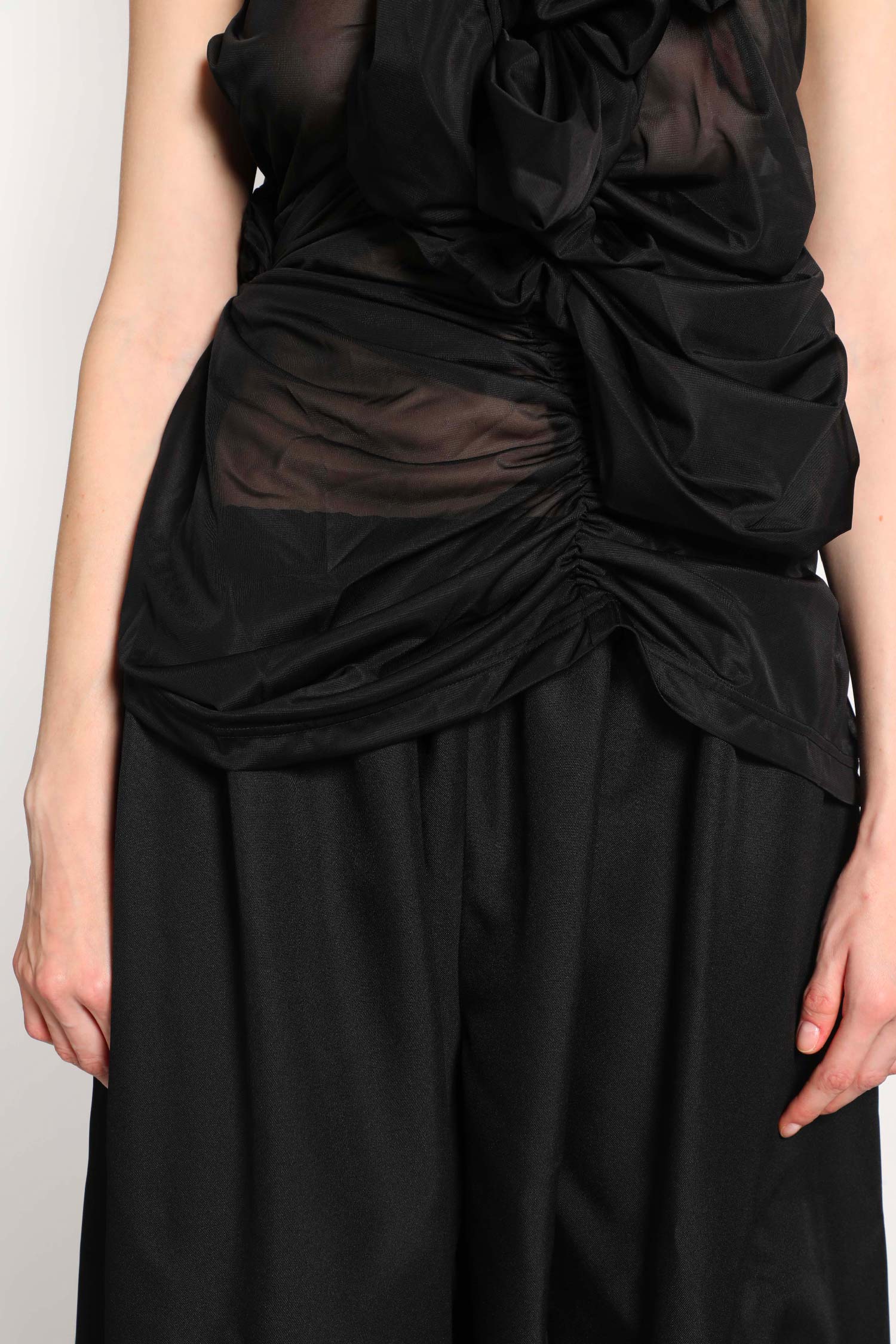 Gathered Sheer Nylon Sleeveless Top
