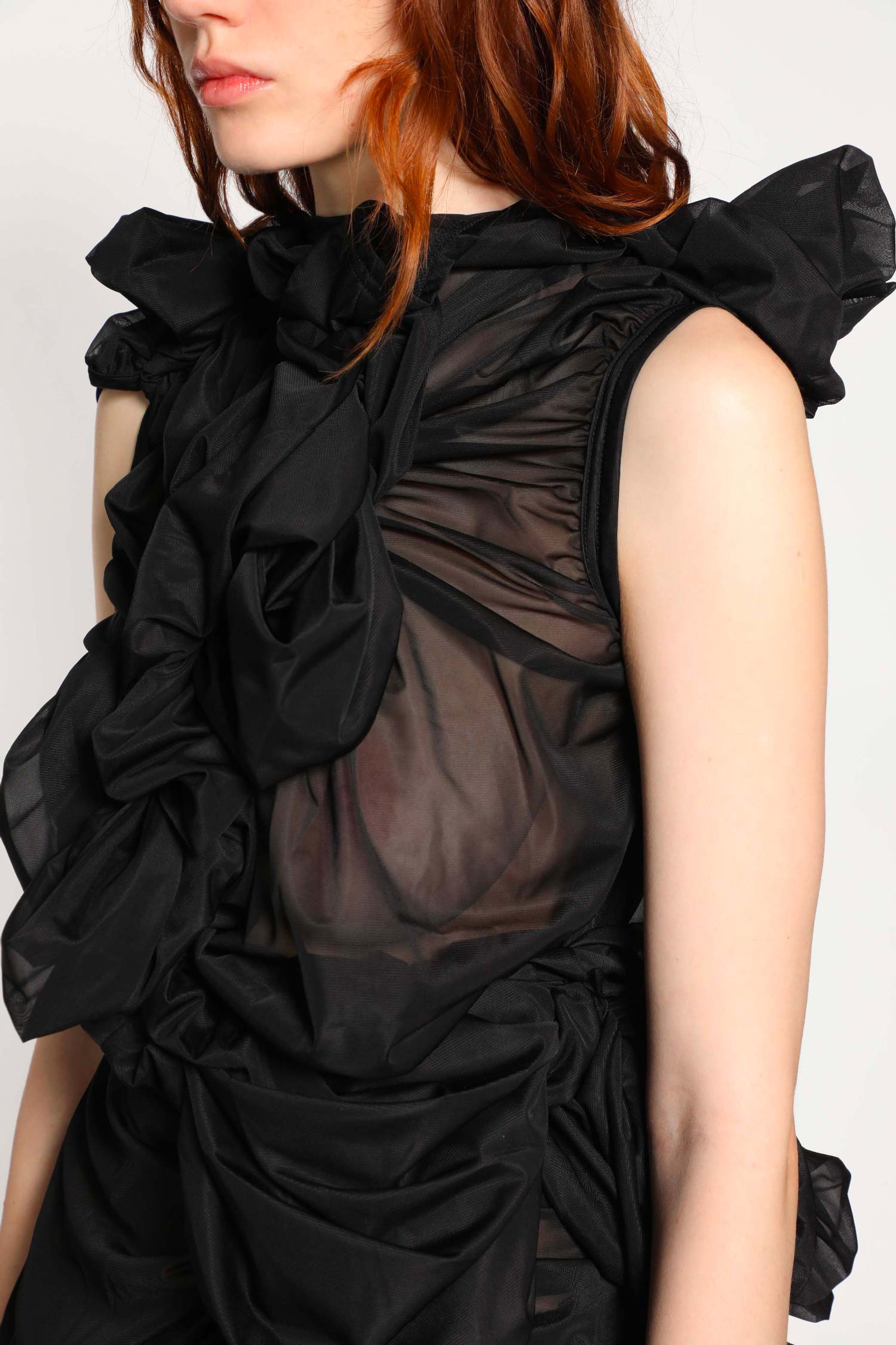 Gathered Sheer Nylon Sleeveless Top