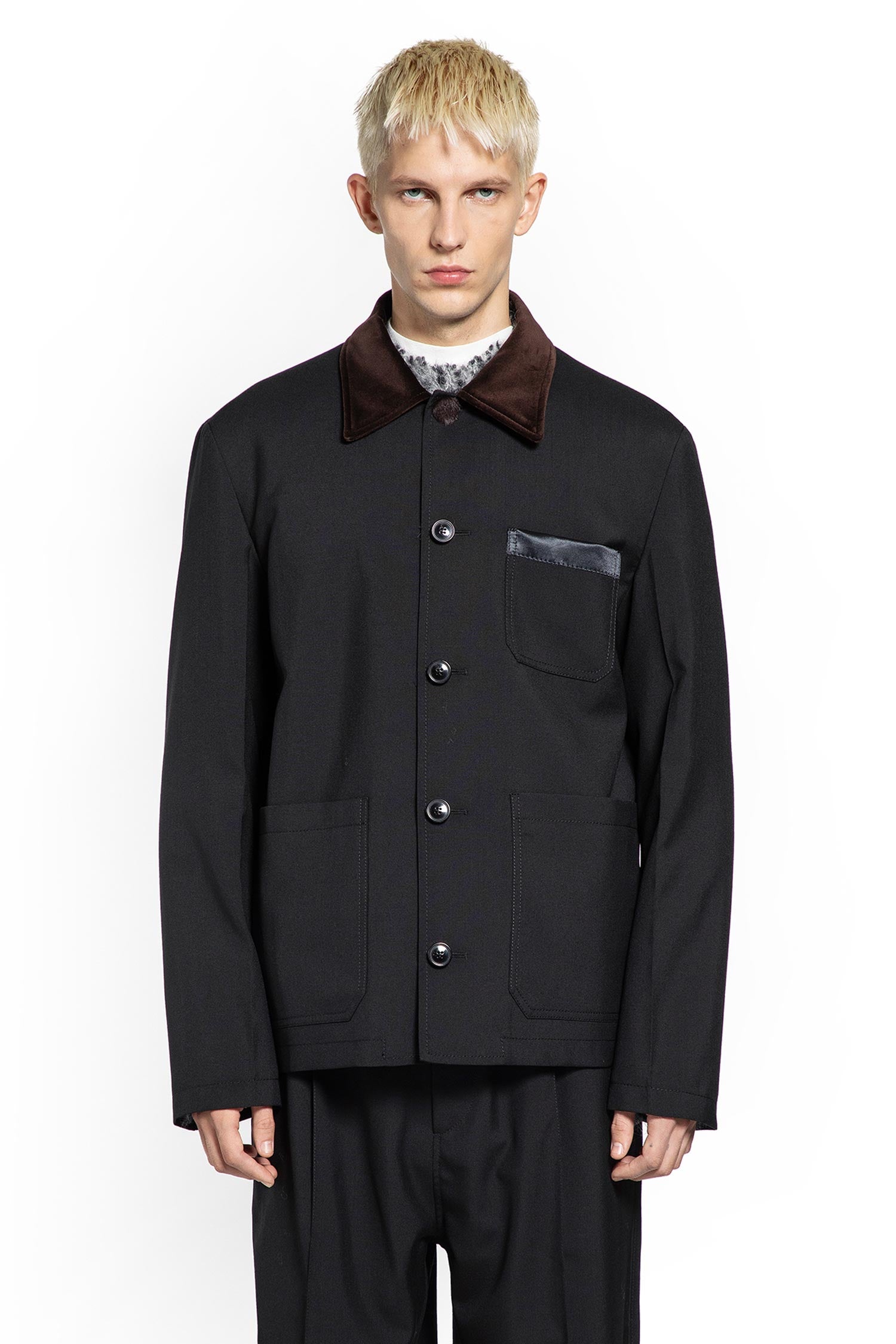 Wool Jacket with Corduroy Collar
