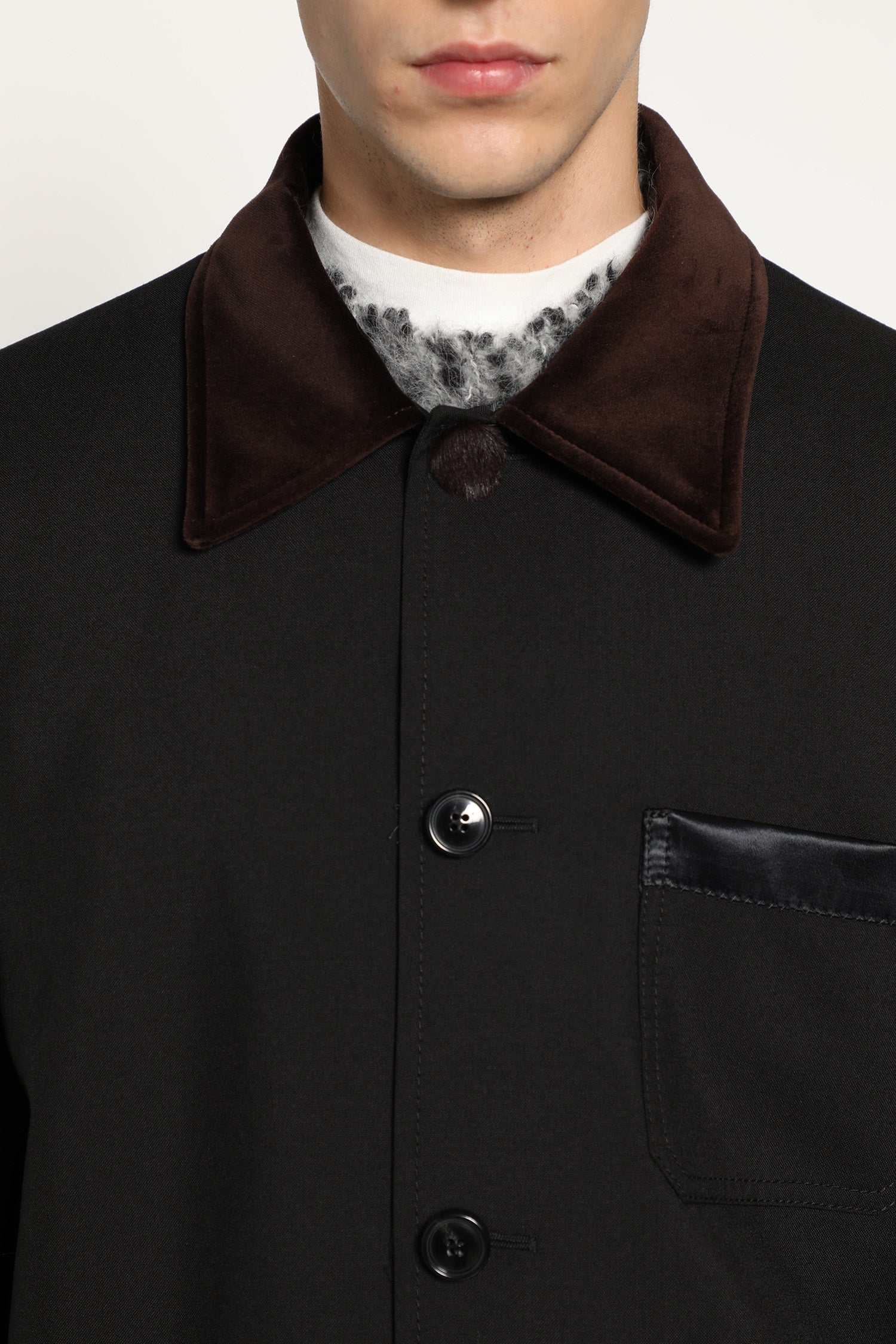 Wool Jacket with Corduroy Collar