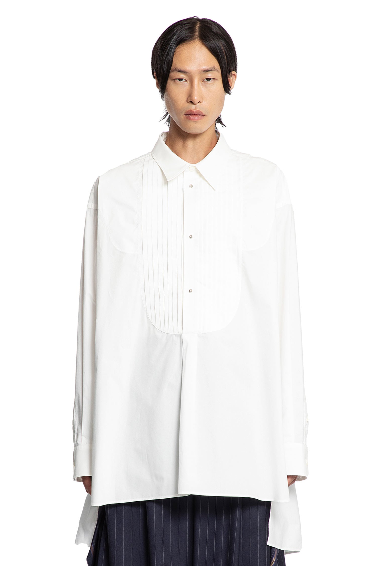 Cotton Poplin Shirt with Bib - Antonioli.eu