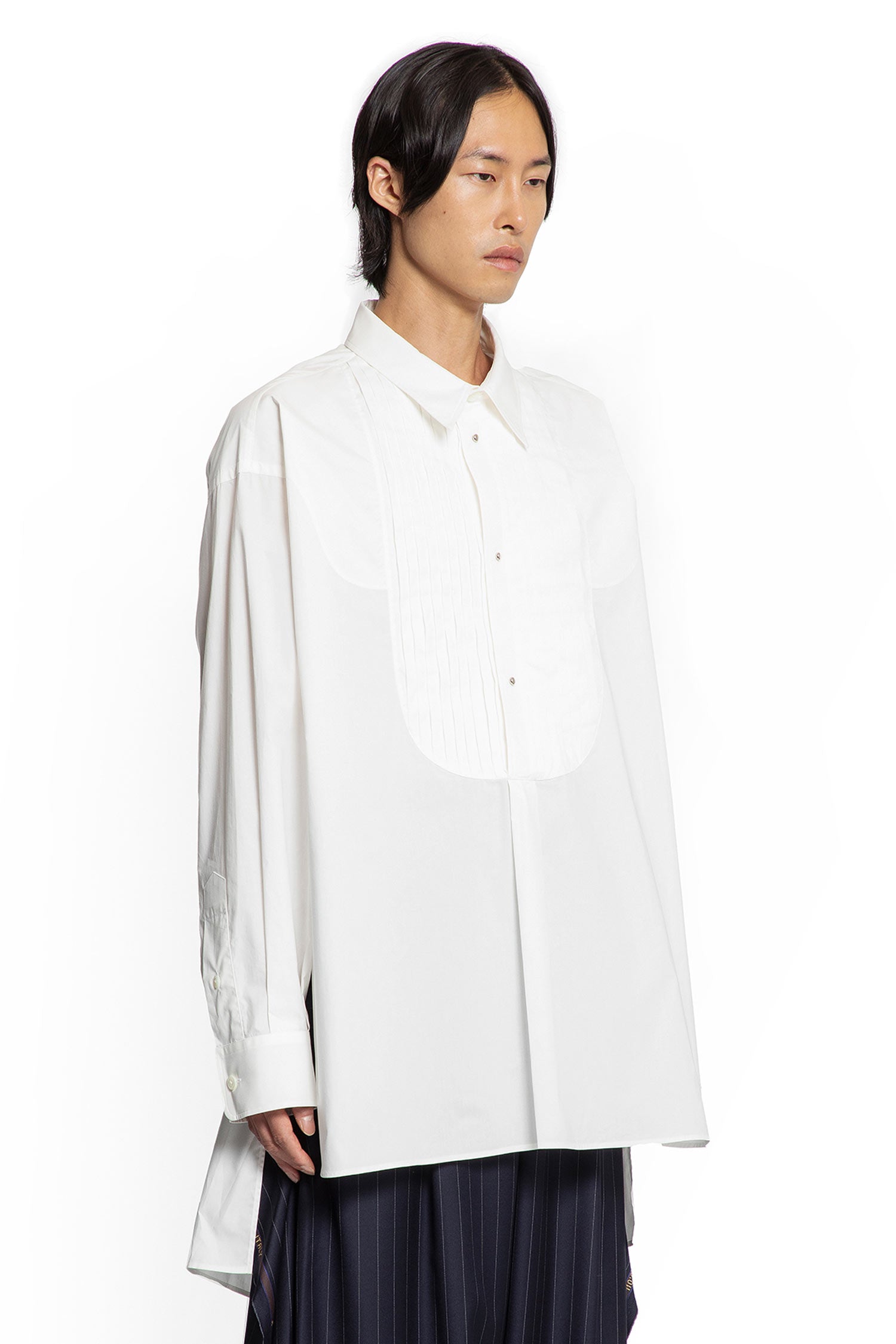 Cotton Poplin Shirt with Bib - Antonioli.eu