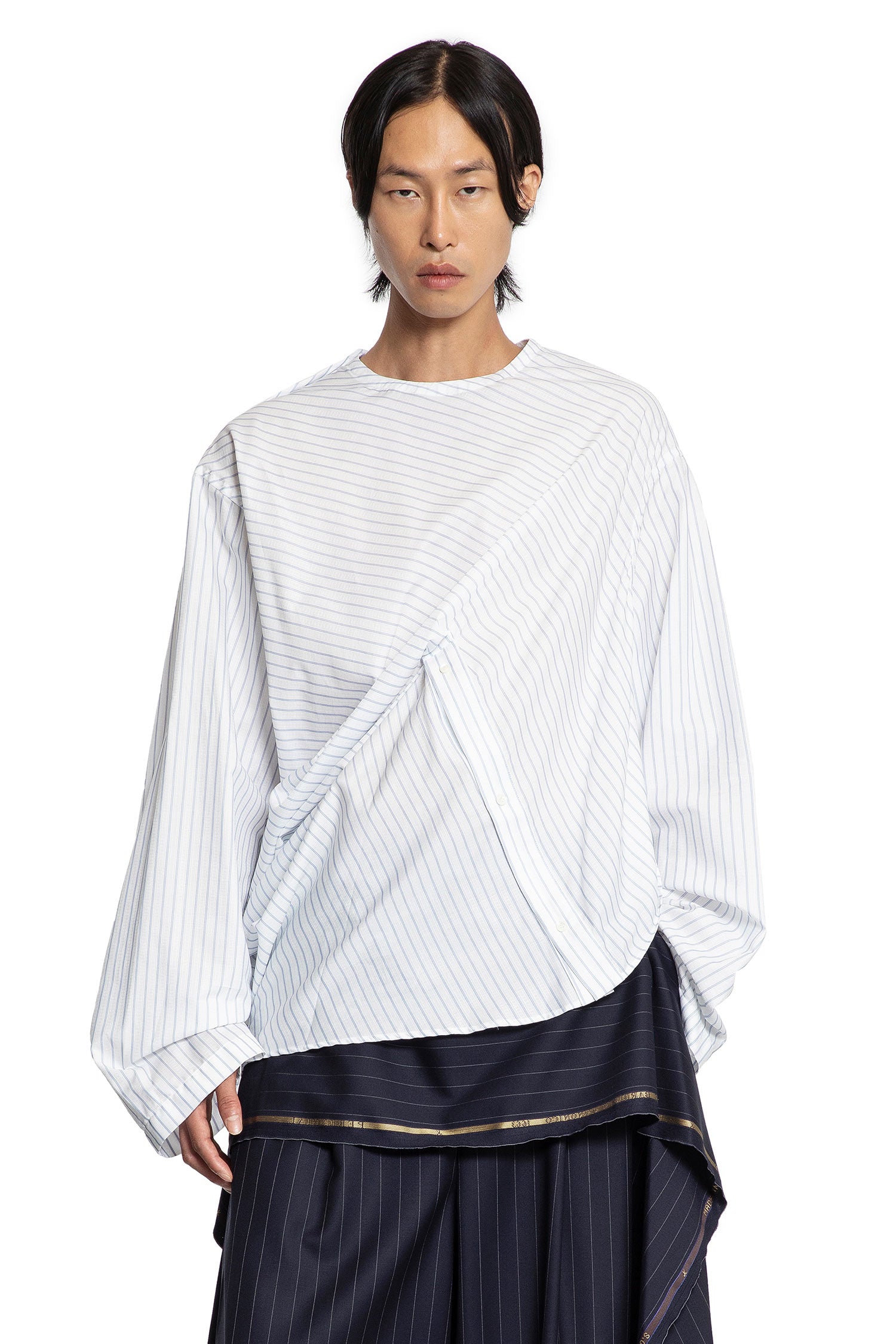 Reconstructed Pinstriped Long Sleeve Top - Antonioli.eu