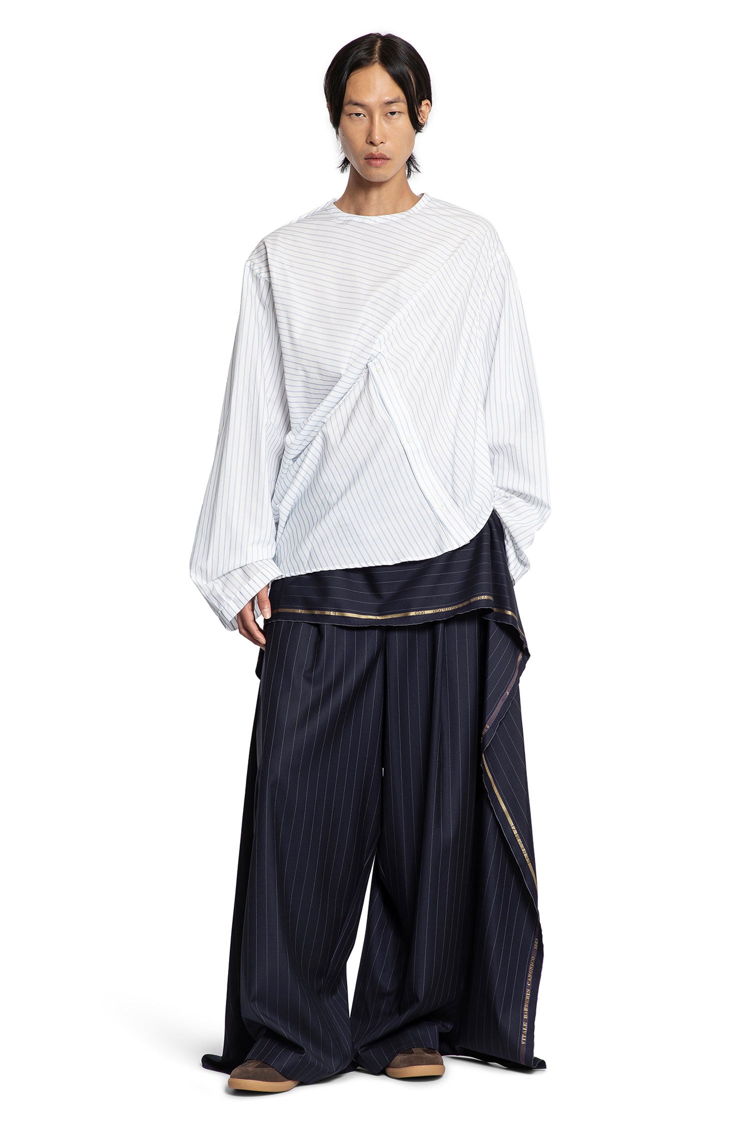 Reconstructed Pinstriped Long Sleeve Top - Antonioli.eu