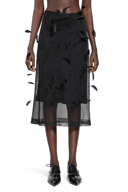Superfine Silk Midi Skirt with Feathers