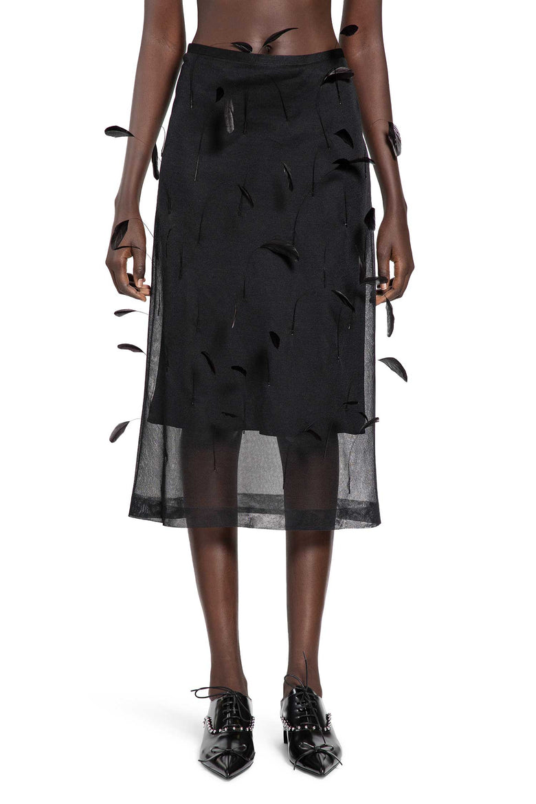 Superfine Silk Midi Skirt with Feathers