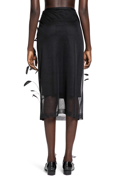 Superfine Silk Midi Skirt with Feathers