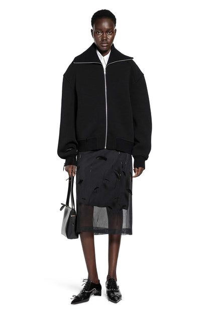 Superfine Silk Midi Skirt with Feathers