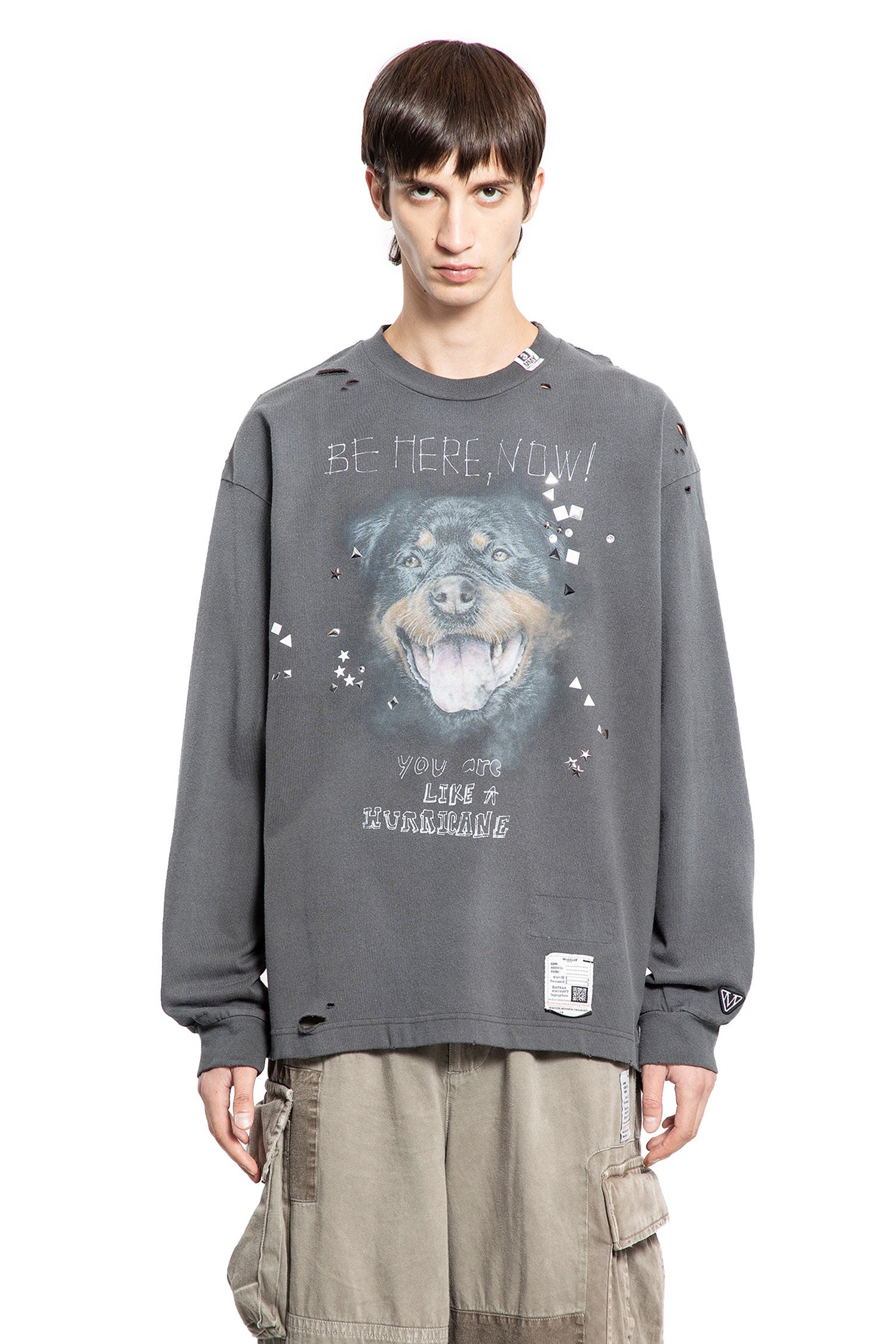 Embellished Distressed Long Sleeve Tee - Antonioli.eu