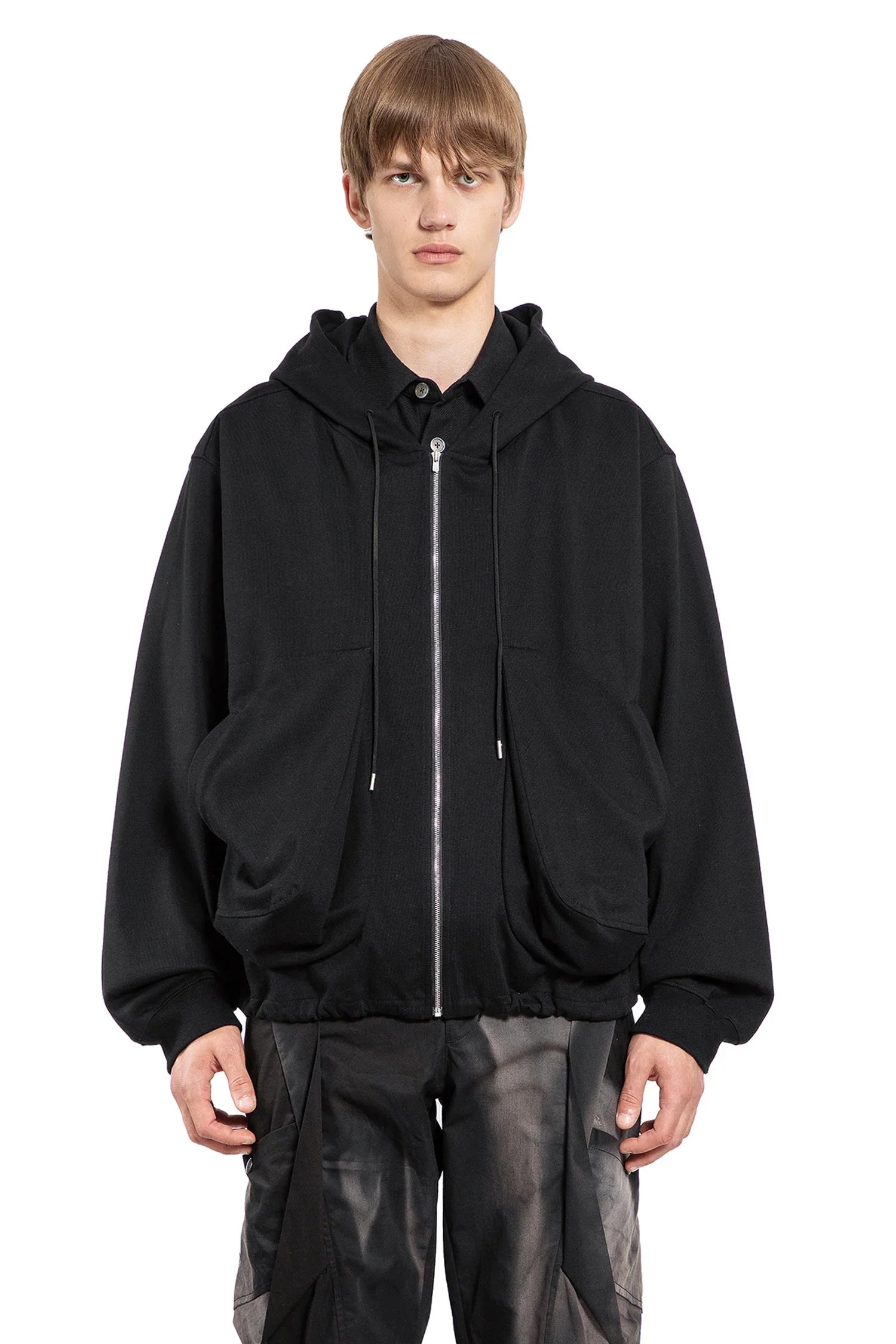Draped Pocket Zip-Up Hoodie - Antonioli.eu