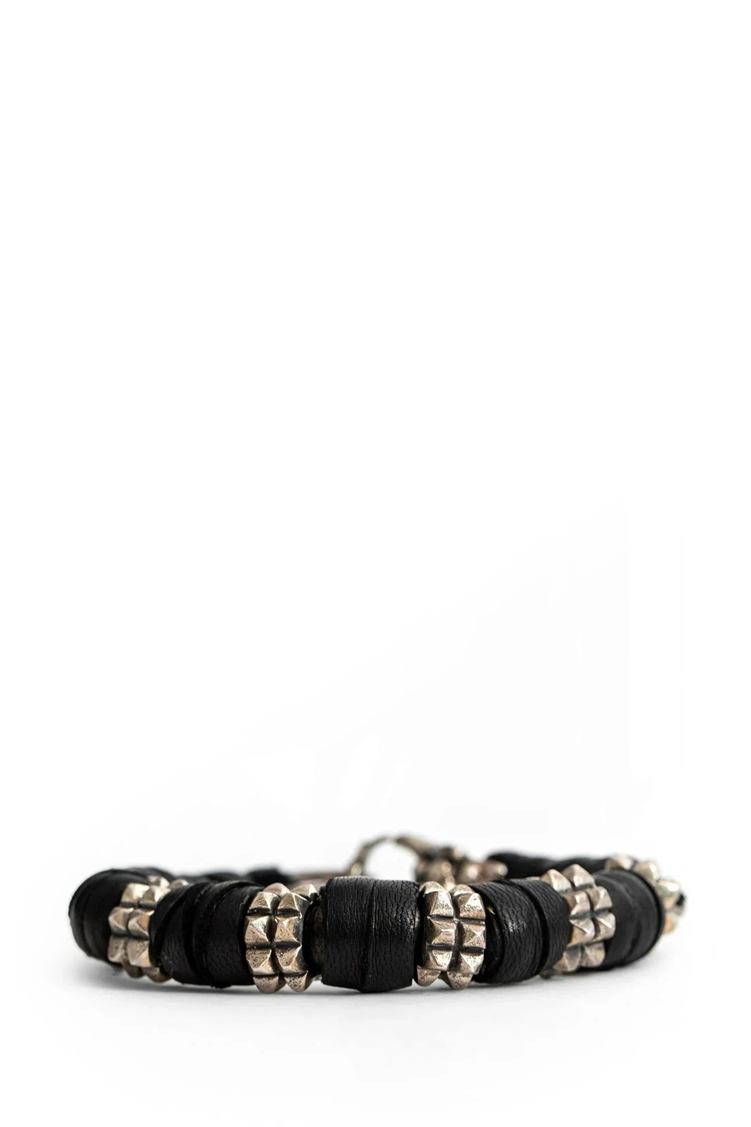 Leather And Silver Pyramid Block Bracelet - Antonioli.eu