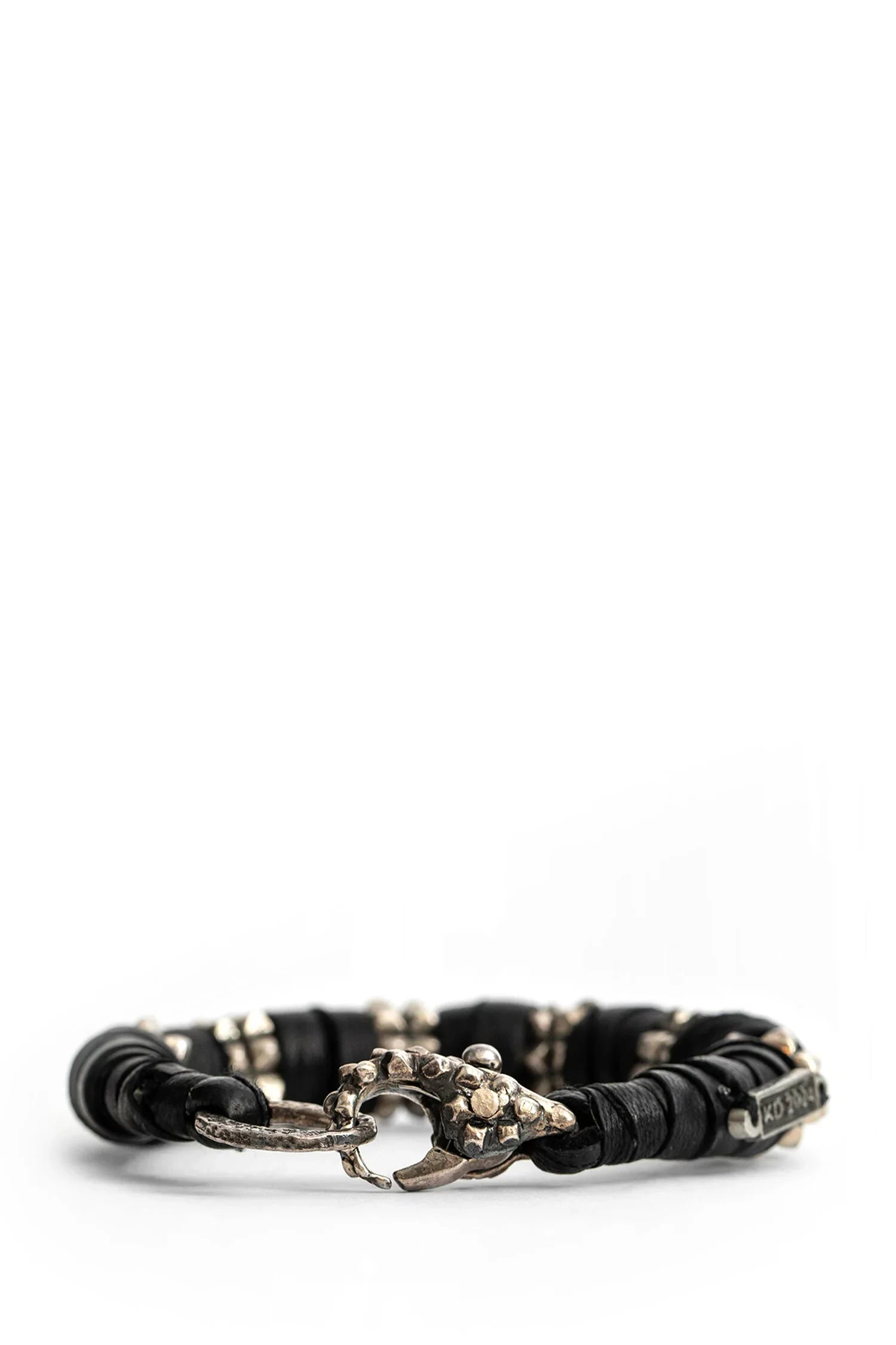Leather And Silver Pyramid Block Bracelet - Antonioli.eu