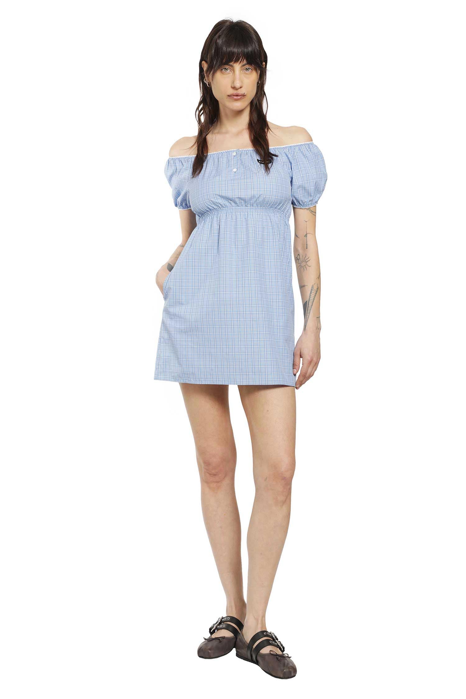 miu miu mini dress - embellished silk and wool yoke 100% Cotton Striped cotton-blend minidress