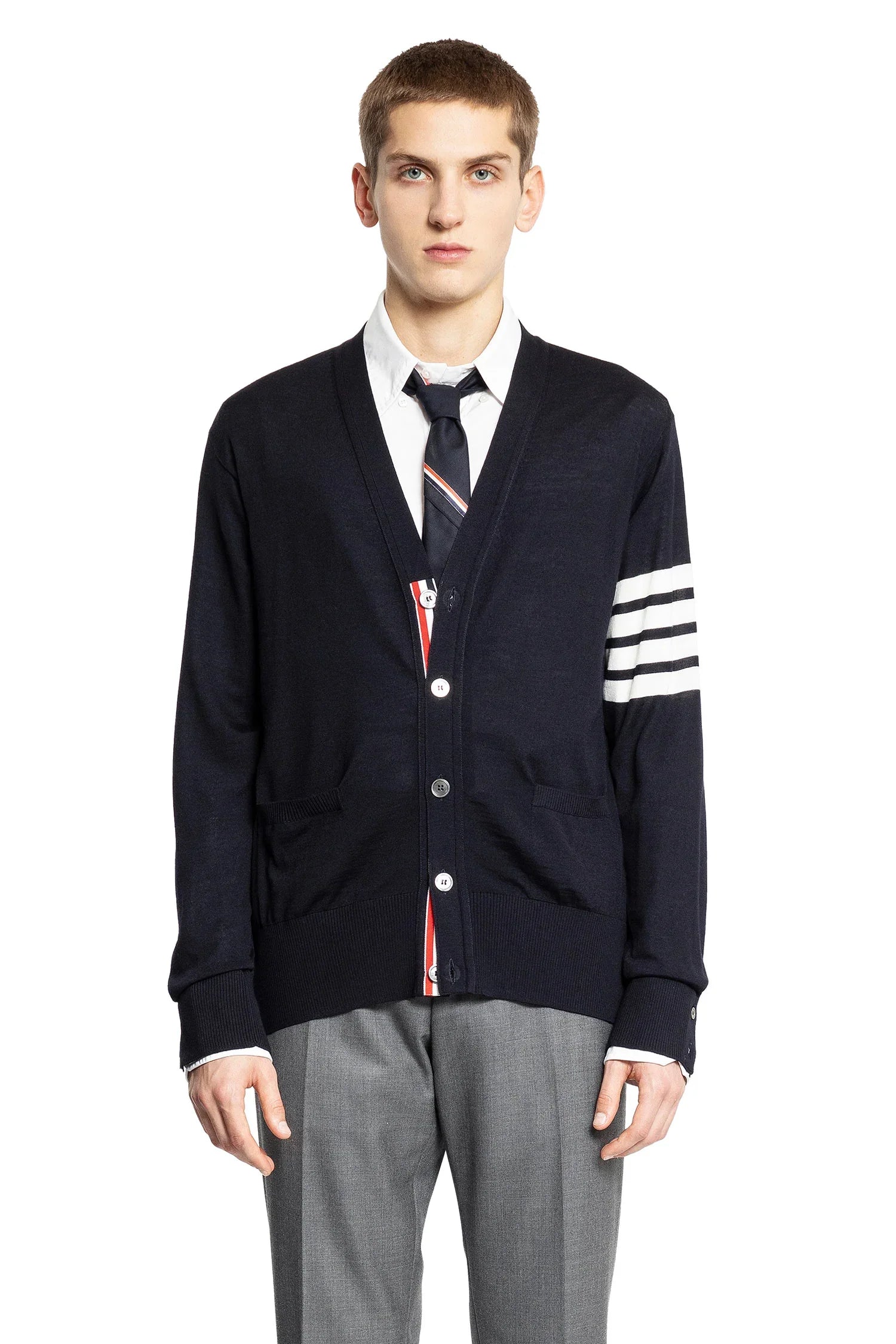 Merino Wool 4-Bar Cardigan - Antonioli.eu
