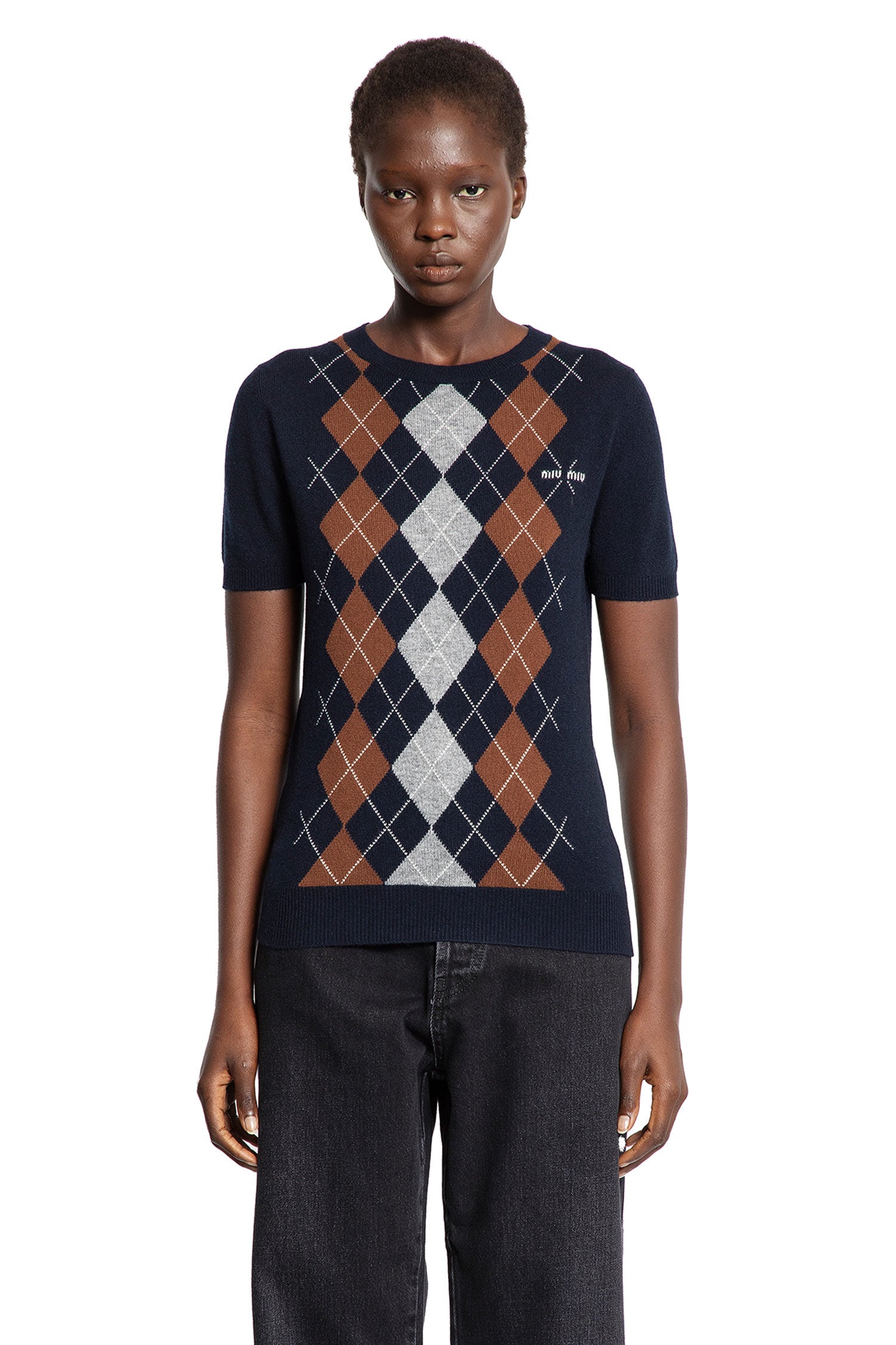 Cashmere Argyle Short Sleeve Sweater - Antonioli.eu