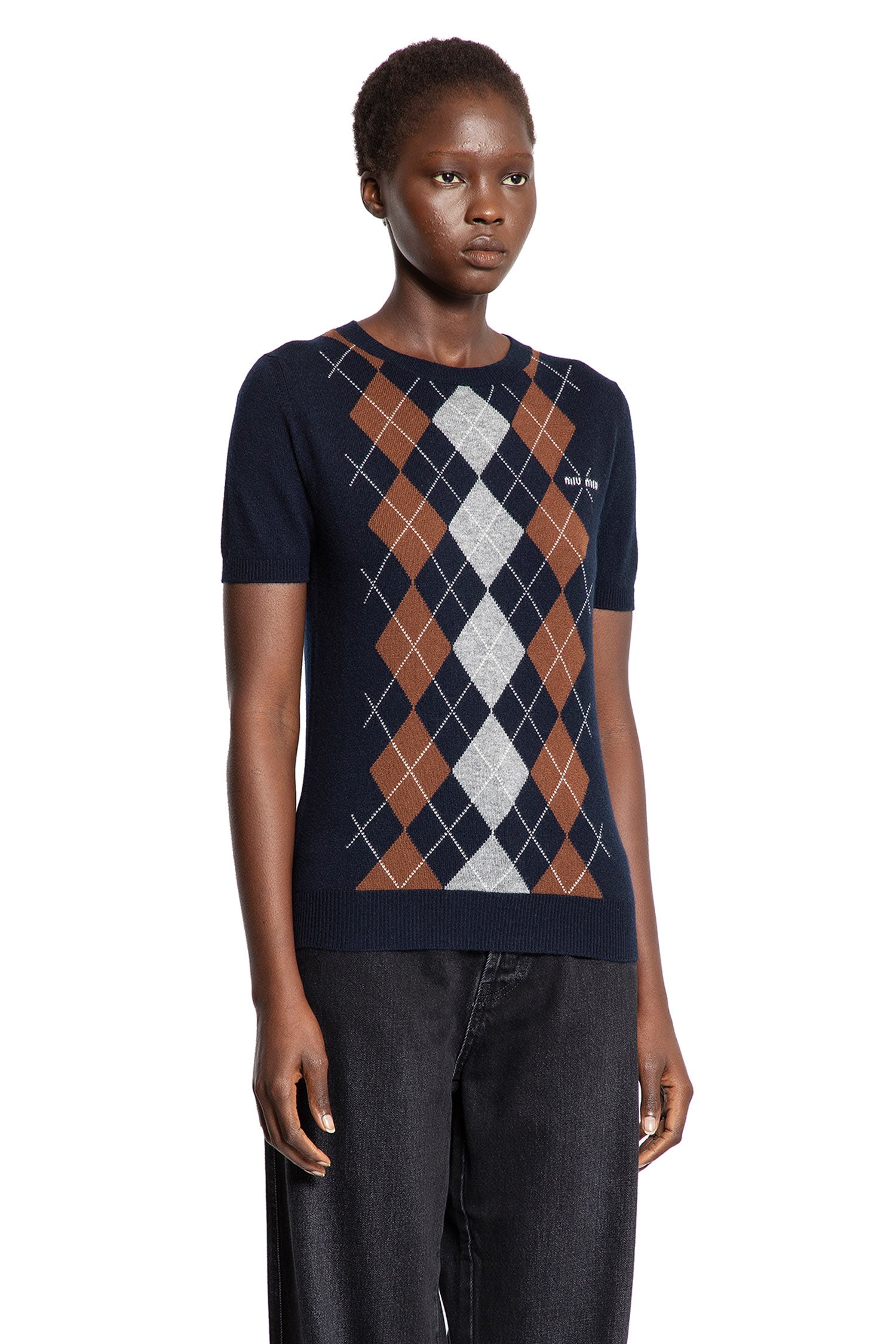 Cashmere Argyle Short Sleeve Sweater - Antonioli.eu