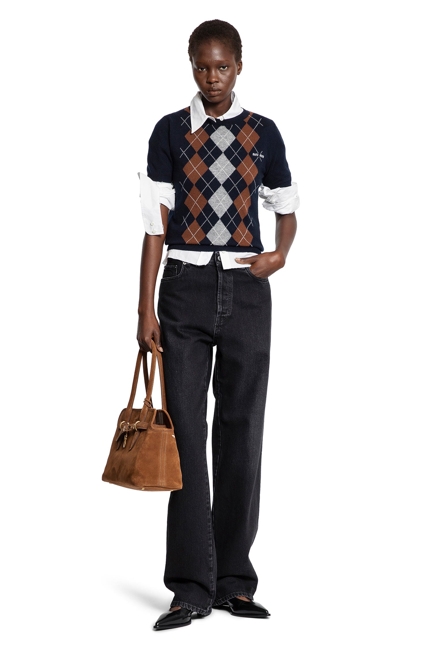 Cashmere Argyle Short Sleeve Sweater - Antonioli.eu