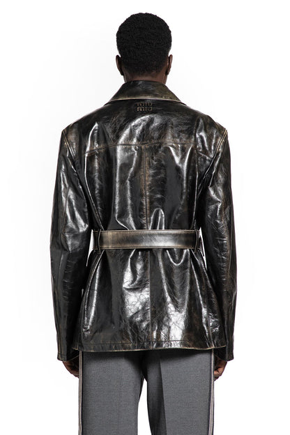 Double-breasted Leather Caban Jacket